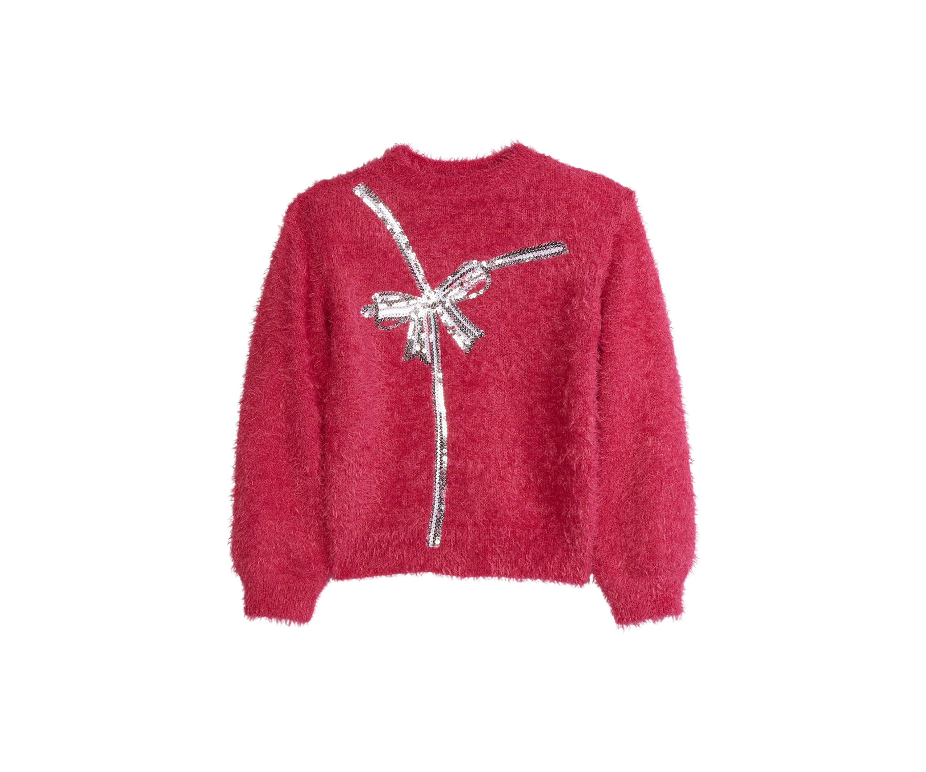 Girls 4-6x Sequin Bow Eyelash Sweater