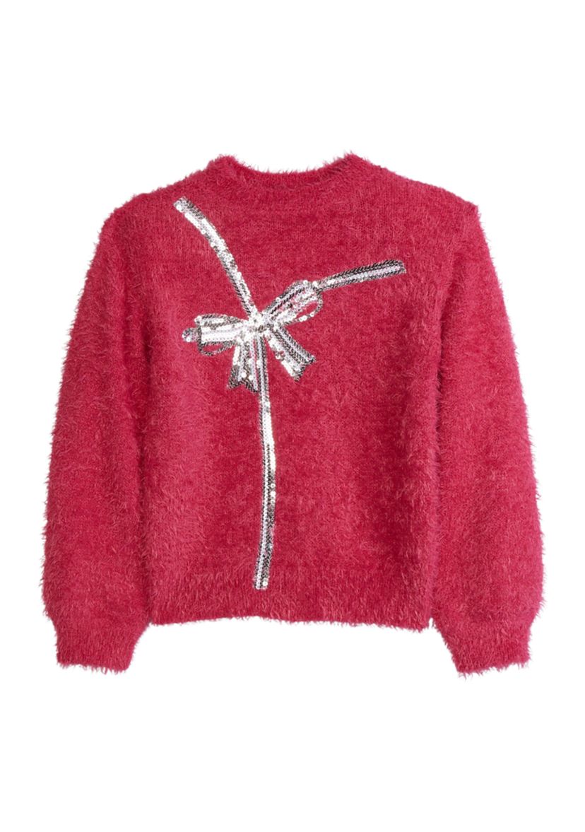 Girls 4-6x Sequin Bow Eyelash Sweater