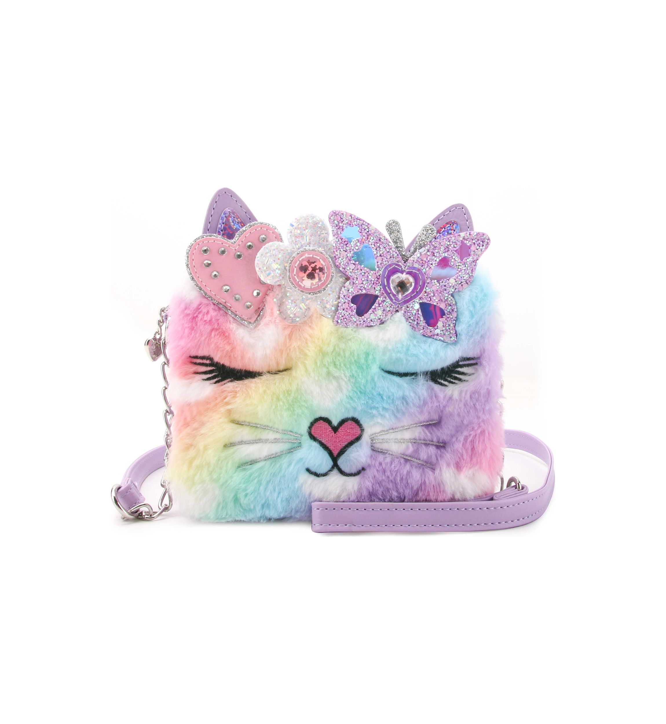 Girls Bella Heart Plush Butterfly Faux Fur Crossbody Bag