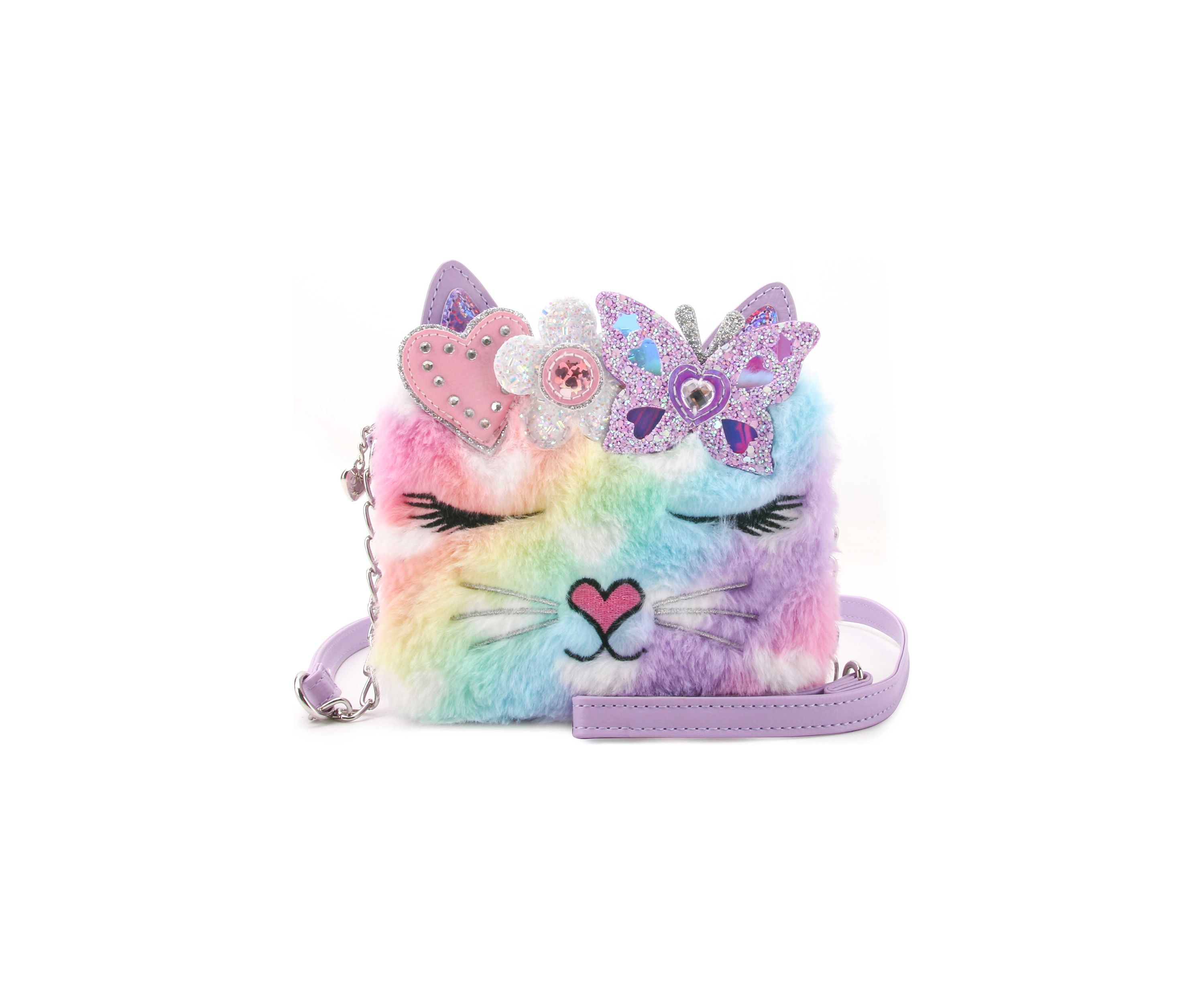 Girls Bella Heart Plush Butterfly Faux Fur Crossbody Bag