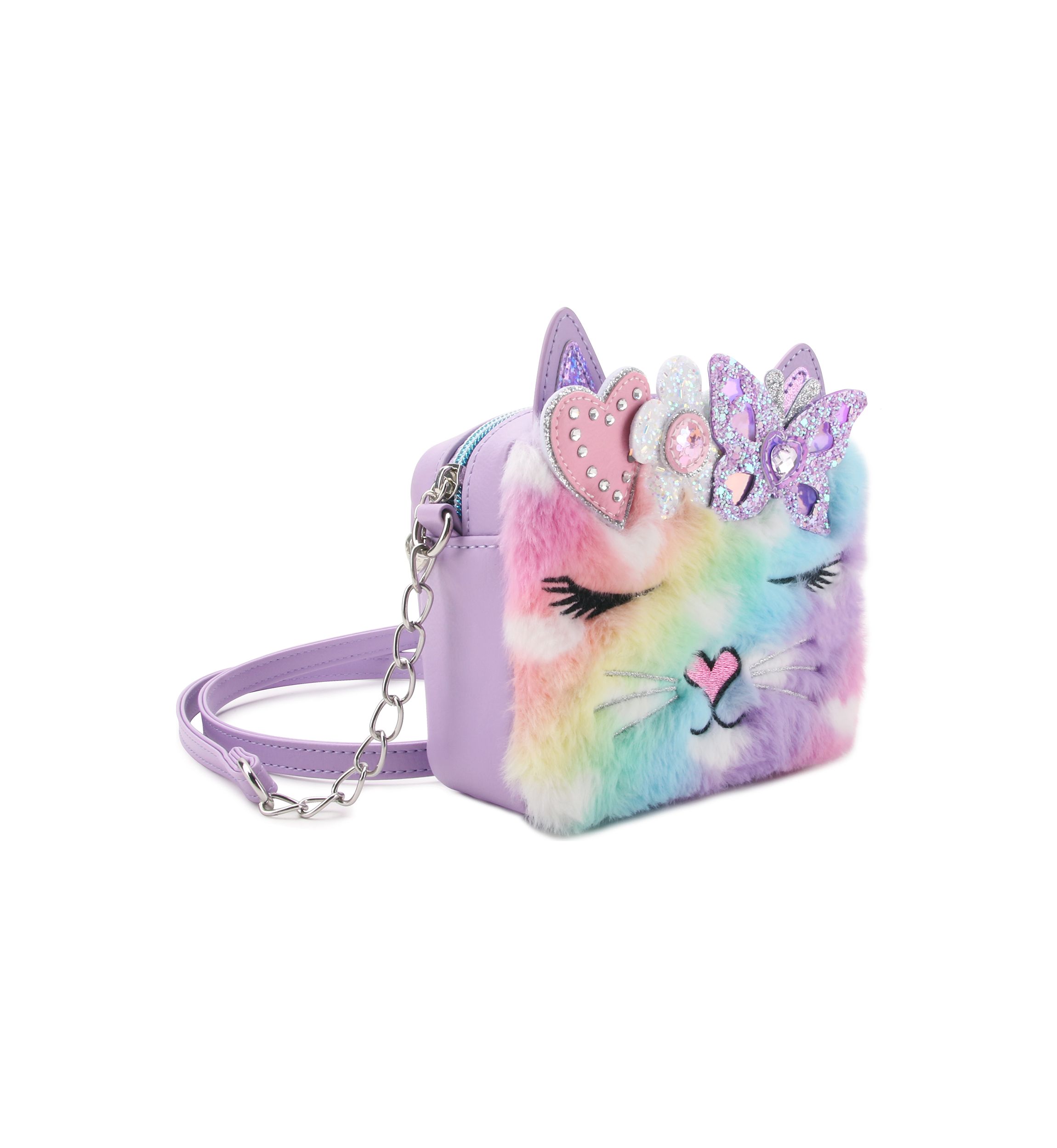 Girls Bella Heart Plush Butterfly Faux Fur Crossbody Bag