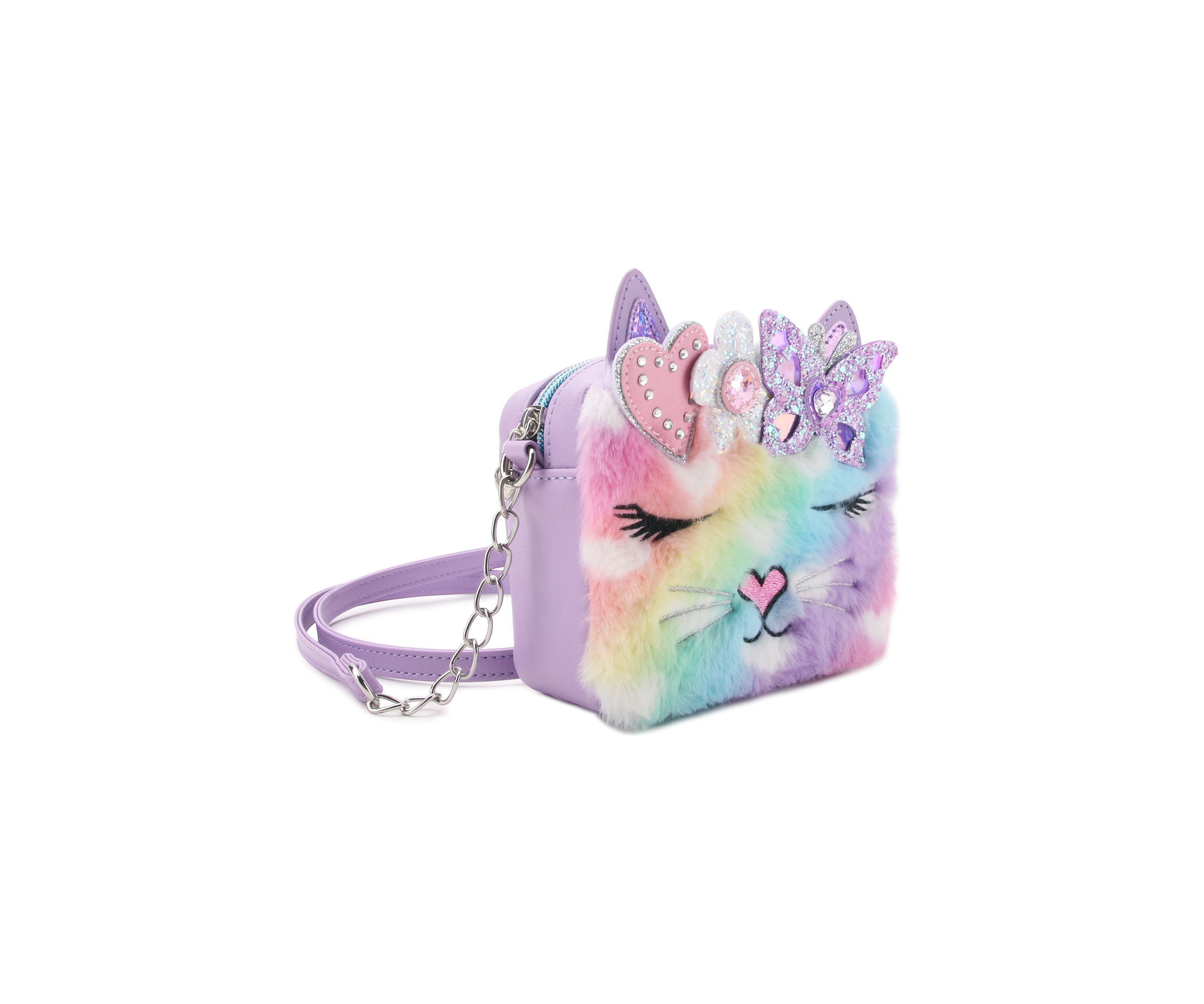 Girls Bella Heart Plush Butterfly Faux Fur Crossbody Bag