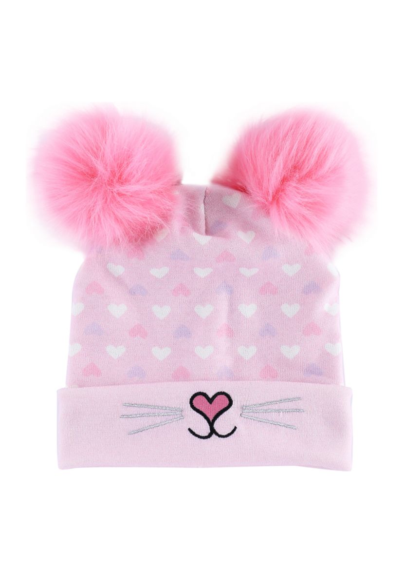 Girls Bella Kitty Double Pom Pom Hat and Gloves Set