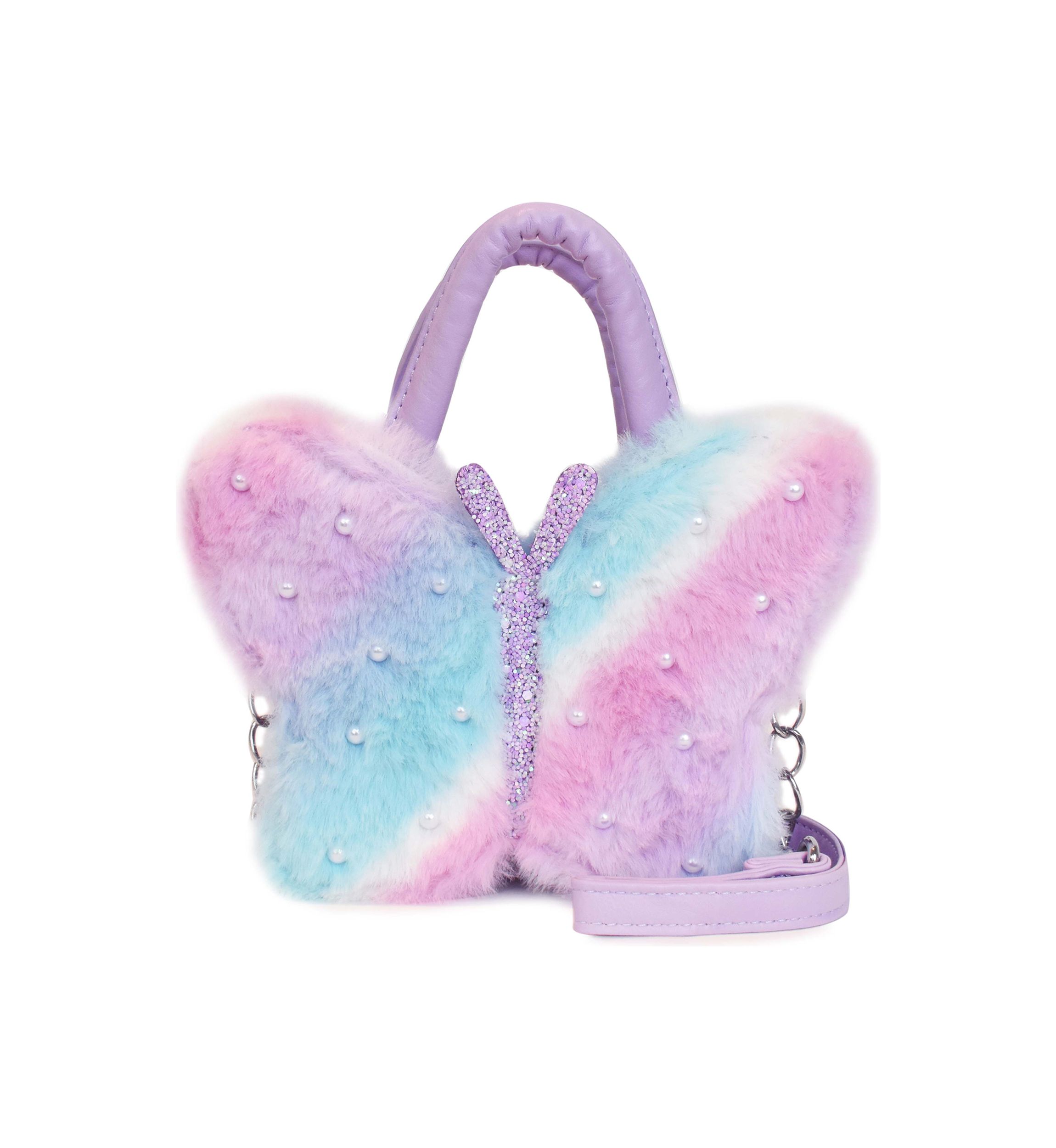 Girls Faux Fur Pearl Butterfly Crossbody Bag