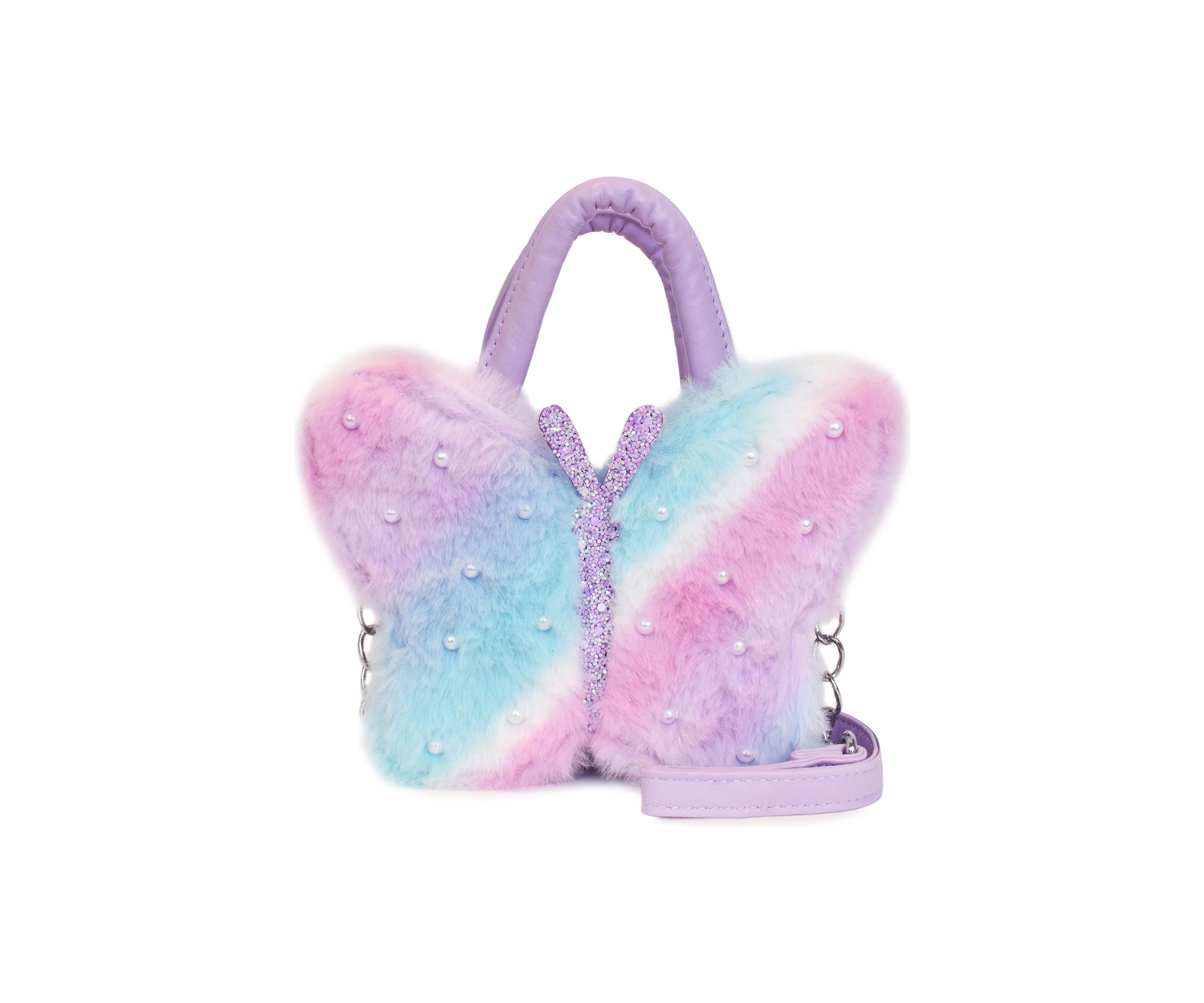 Girls Faux Fur Pearl Butterfly Crossbody Bag