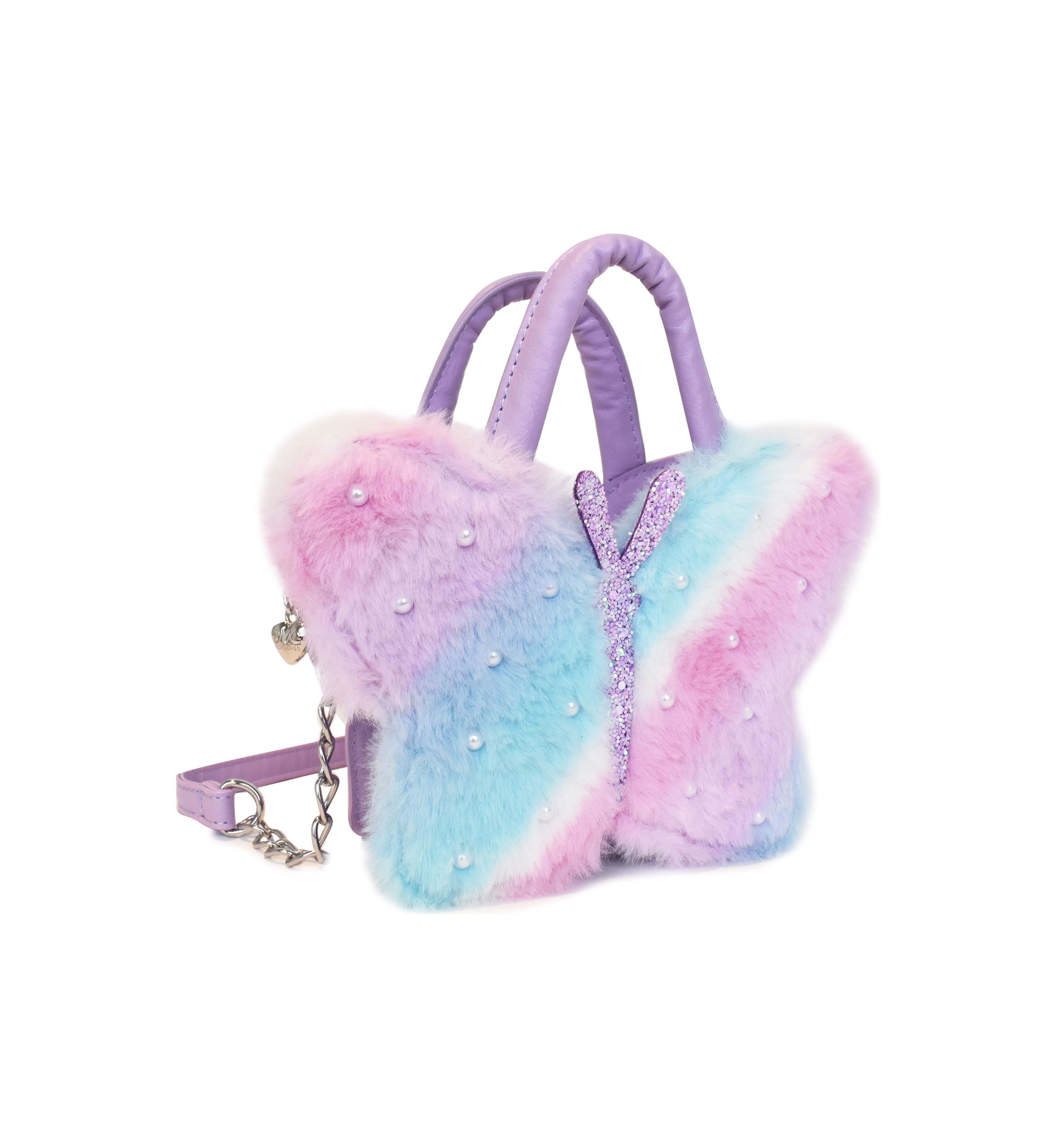 Girls Faux Fur Pearl Butterfly Crossbody Bag