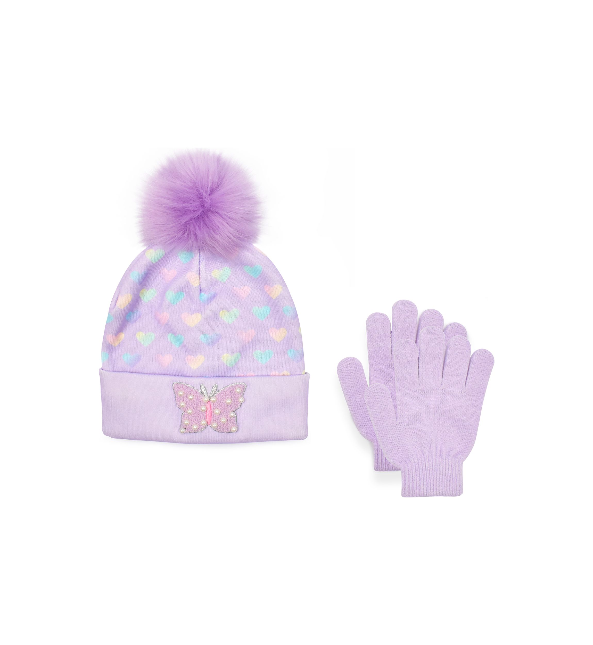Butterfly Heart Printed Hat and Gloves Set