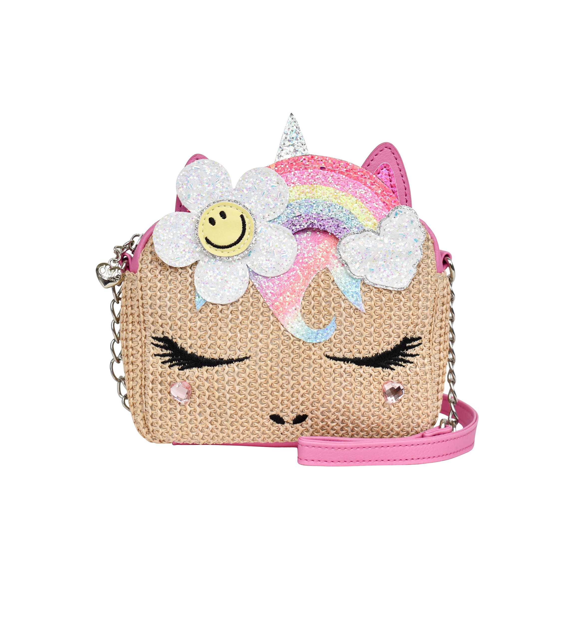 Girls Daisy Rainbow Straw Crossbody Bag