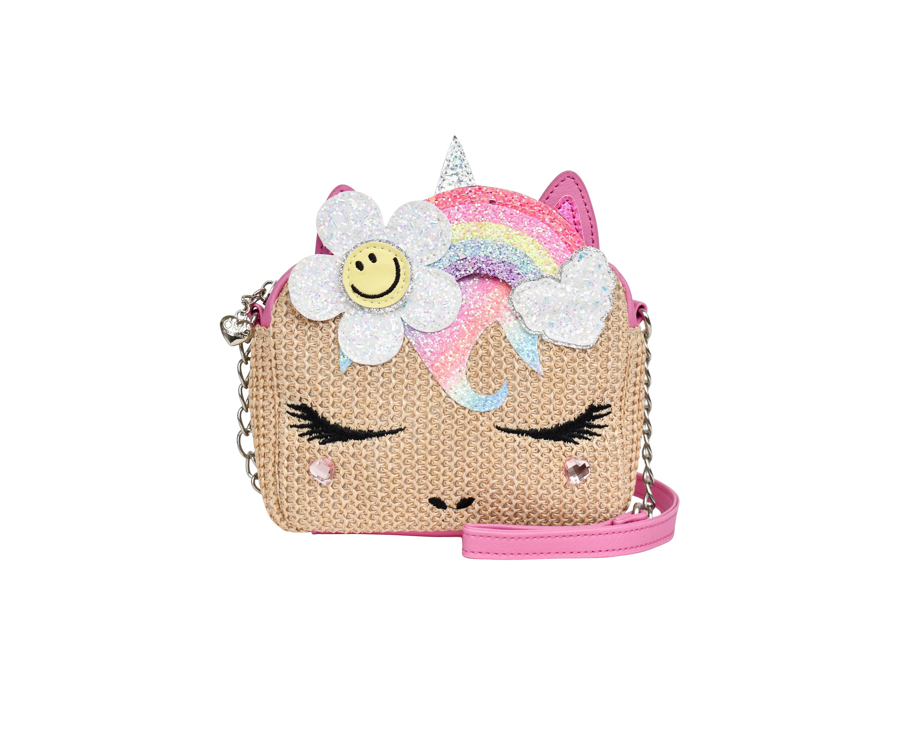 Girls Daisy Rainbow Straw Crossbody Bag