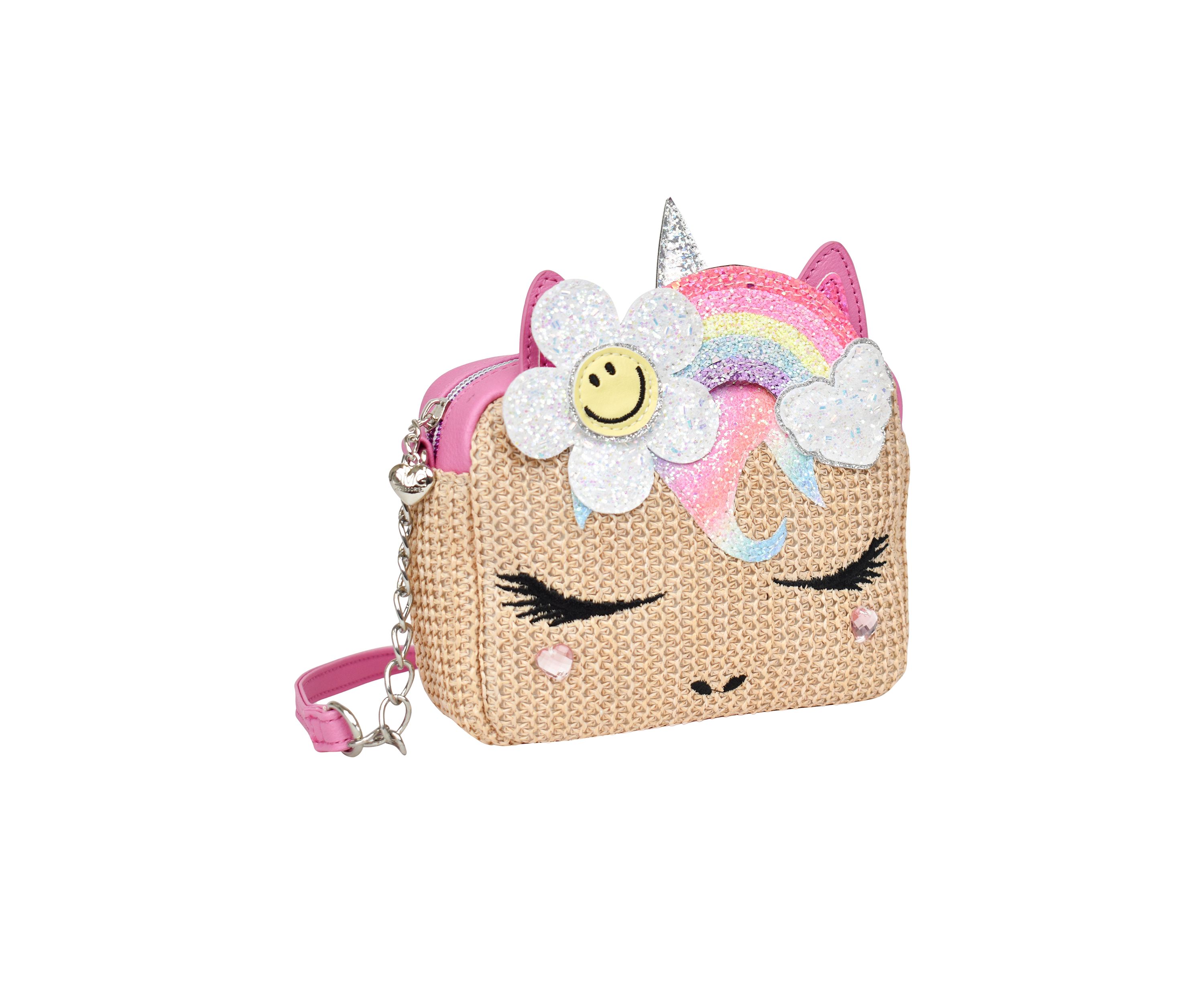 Girls Daisy Rainbow Straw Crossbody Bag