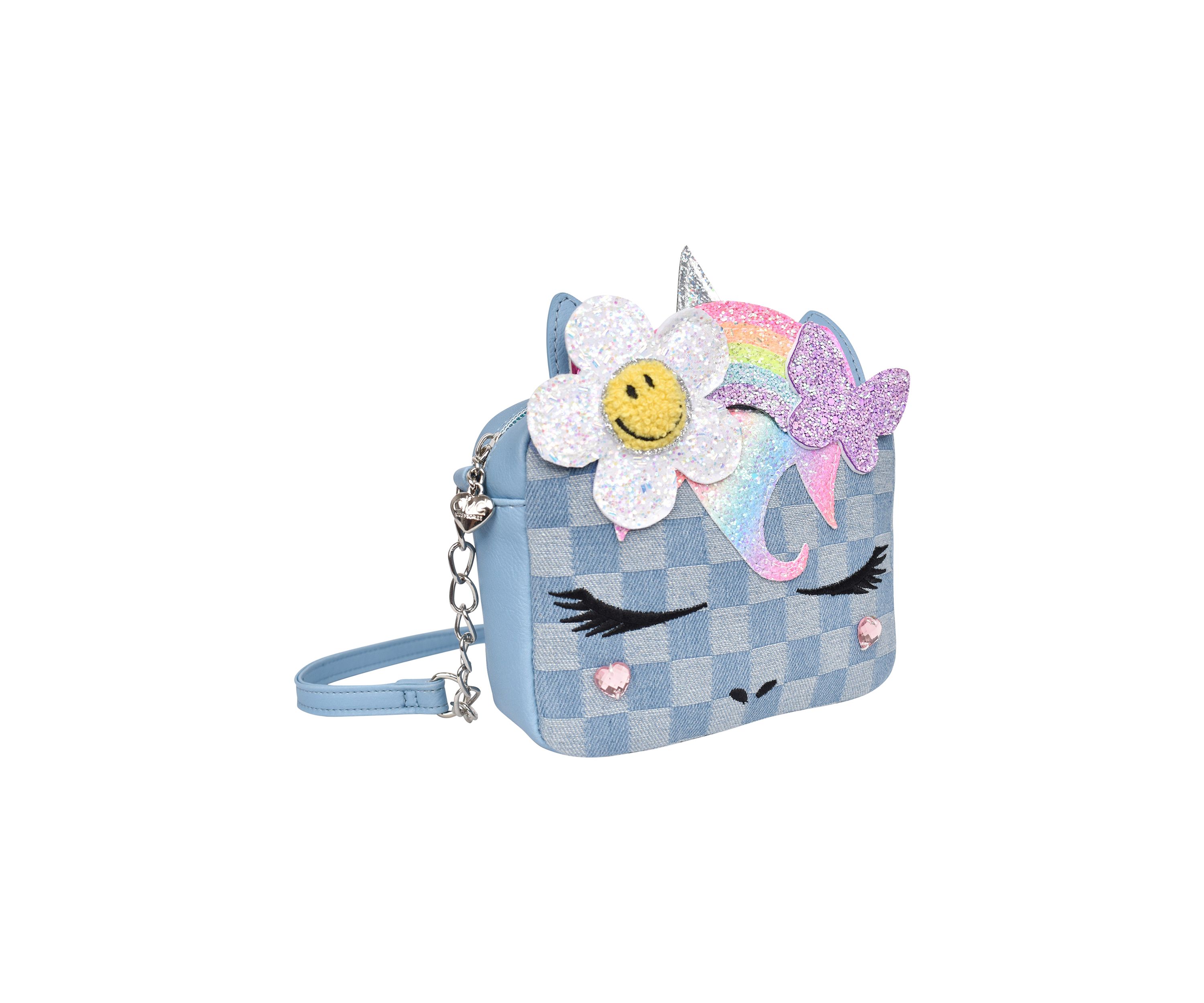 Girls Butterfly Daisy Flowers Crown Denim Checkerboard Crossbody