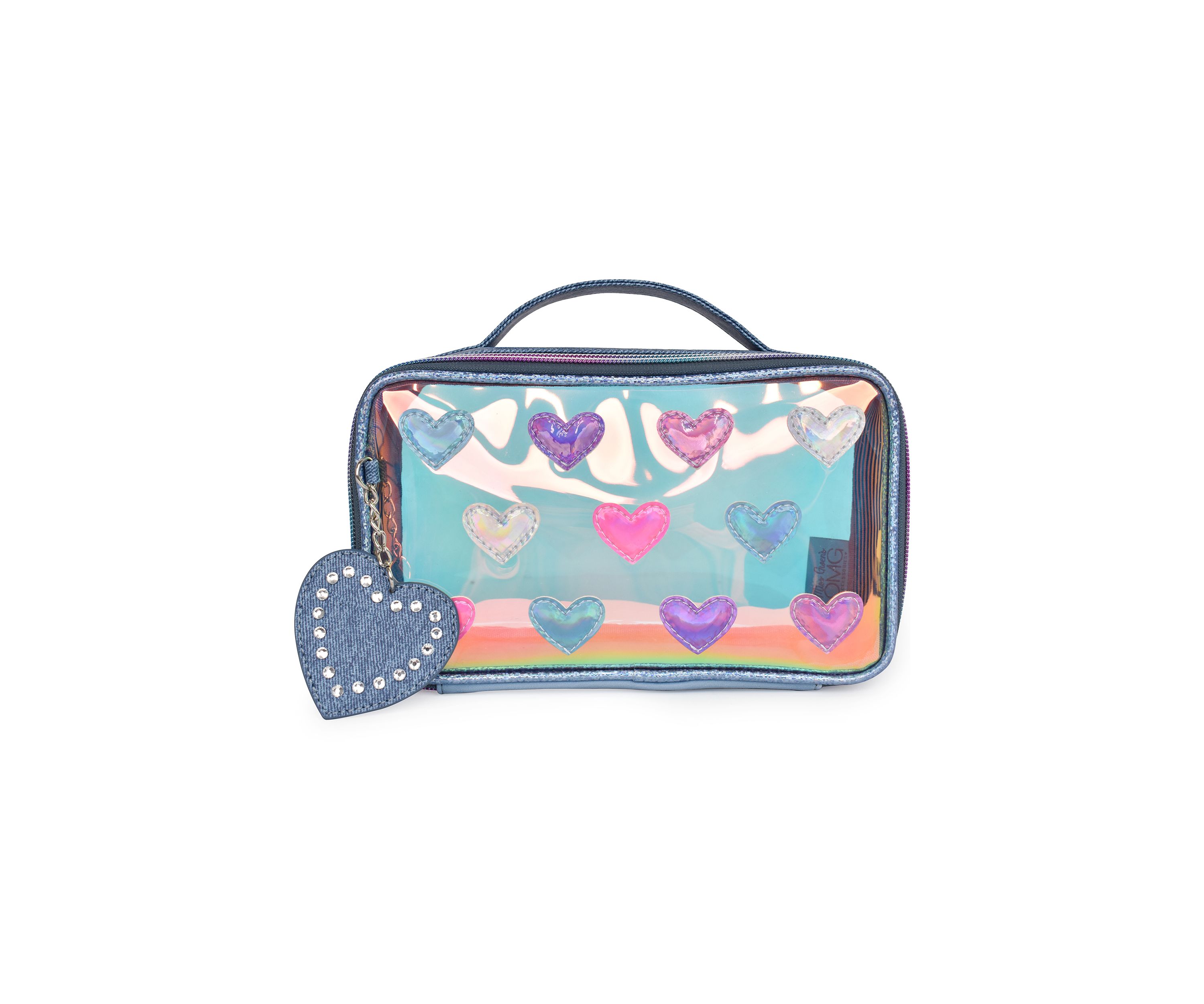 Heart Printed Clear Pouch with Denim Heart Charm