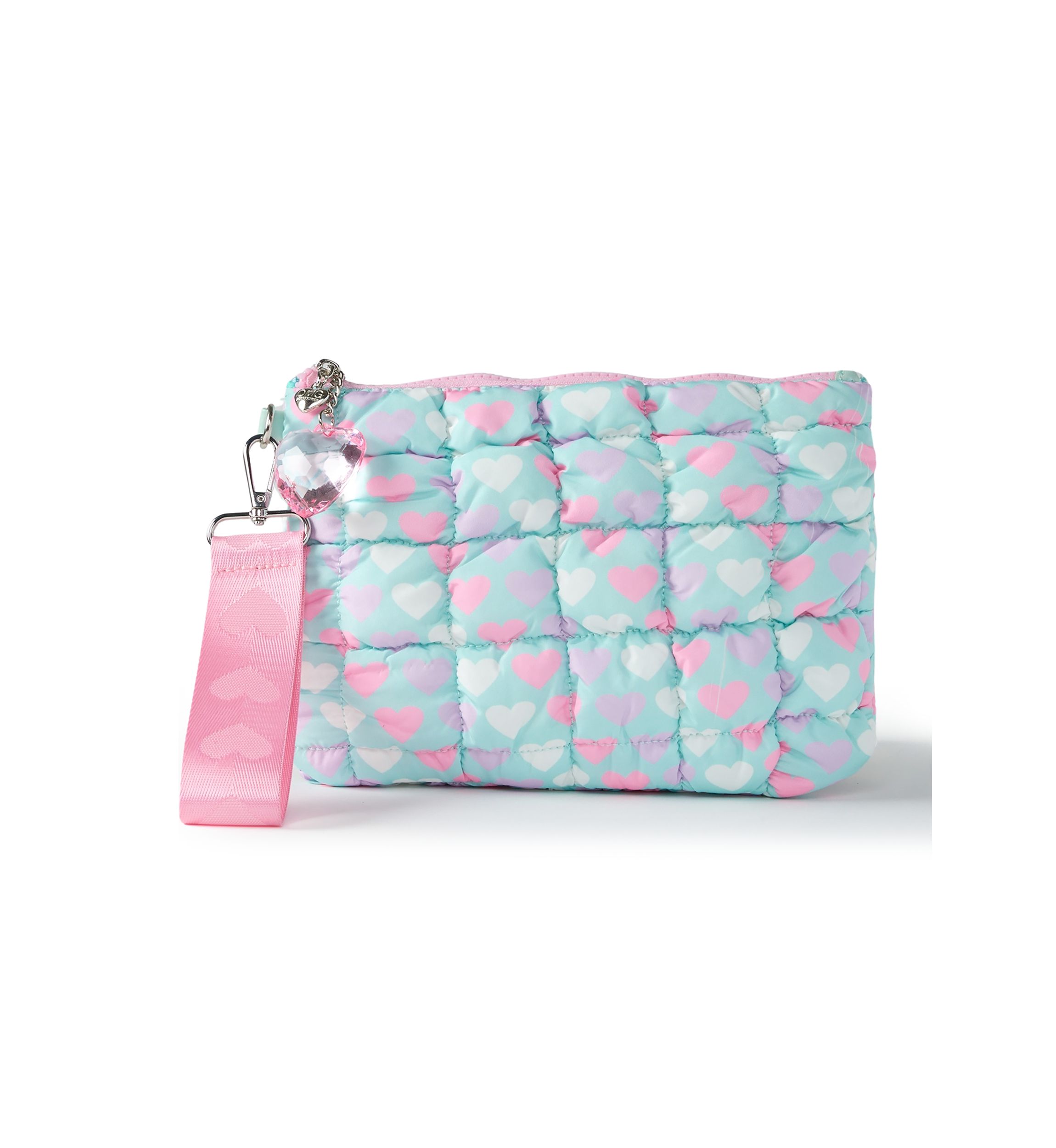 Girls Heart Print Scrunch Wristlet with Heart Charm