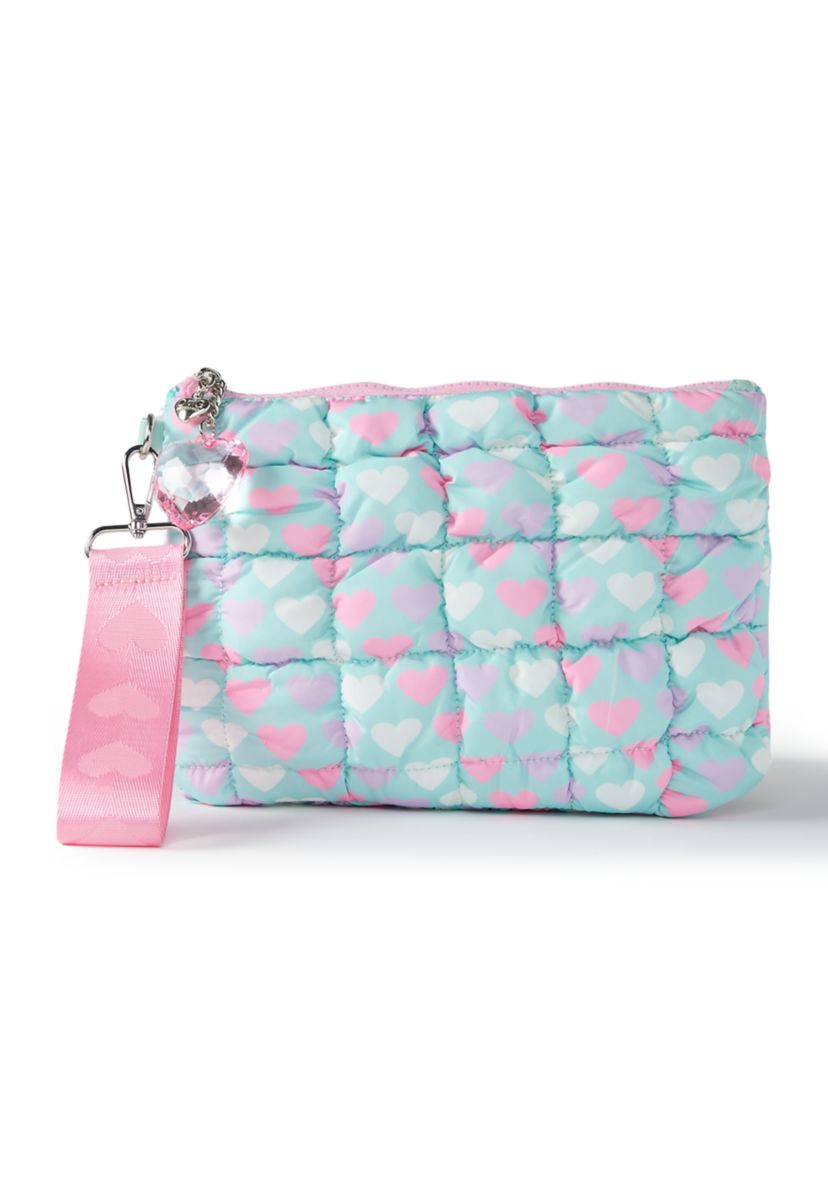 Girls Heart Print Scrunch Wristlet with Heart Charm