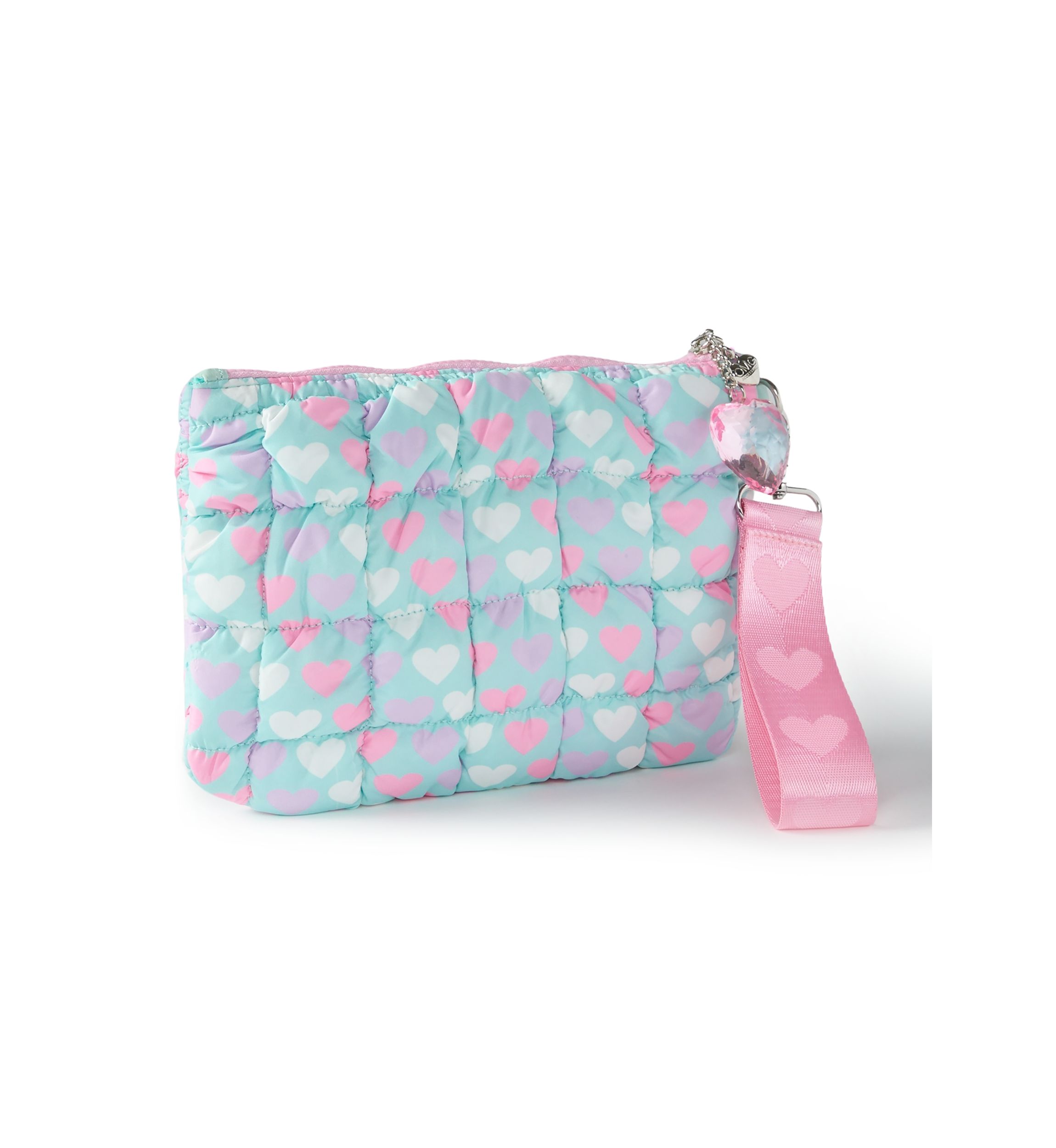 Girls Heart Print Scrunch Wristlet with Heart Charm