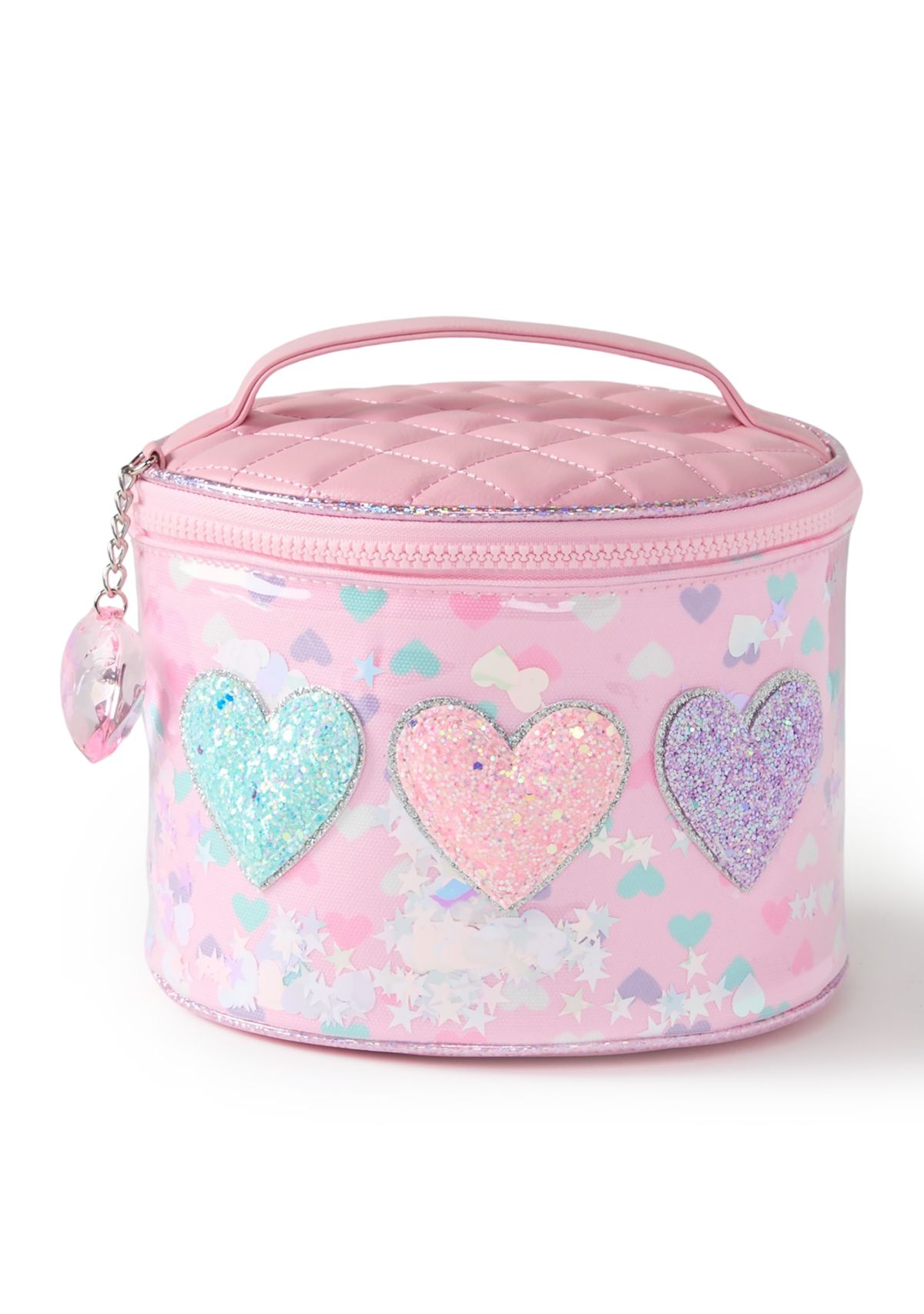 Girls Hearts Confetti Canvas Round Train Case