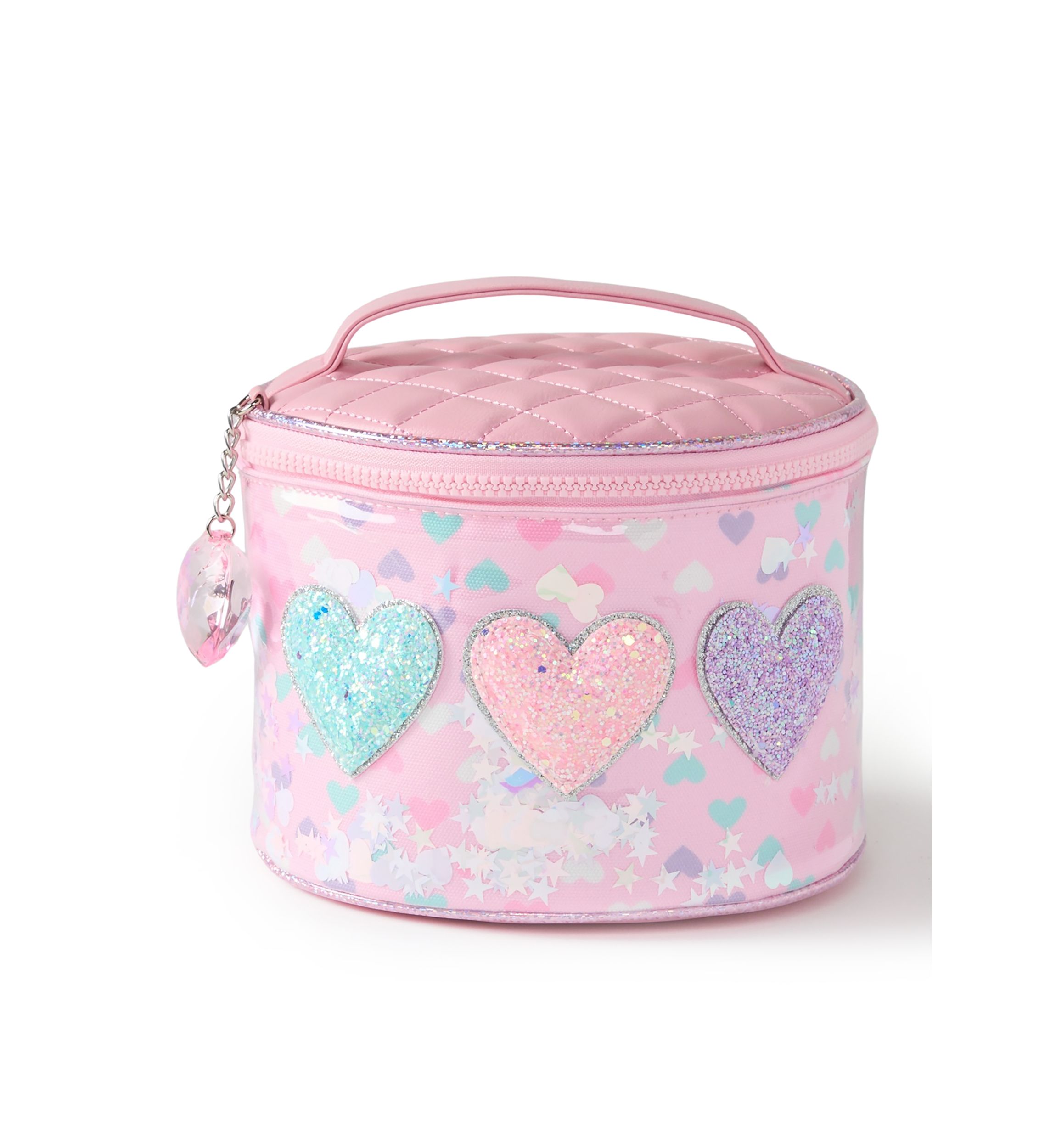 Girls Hearts Confetti Canvas Round Train Case