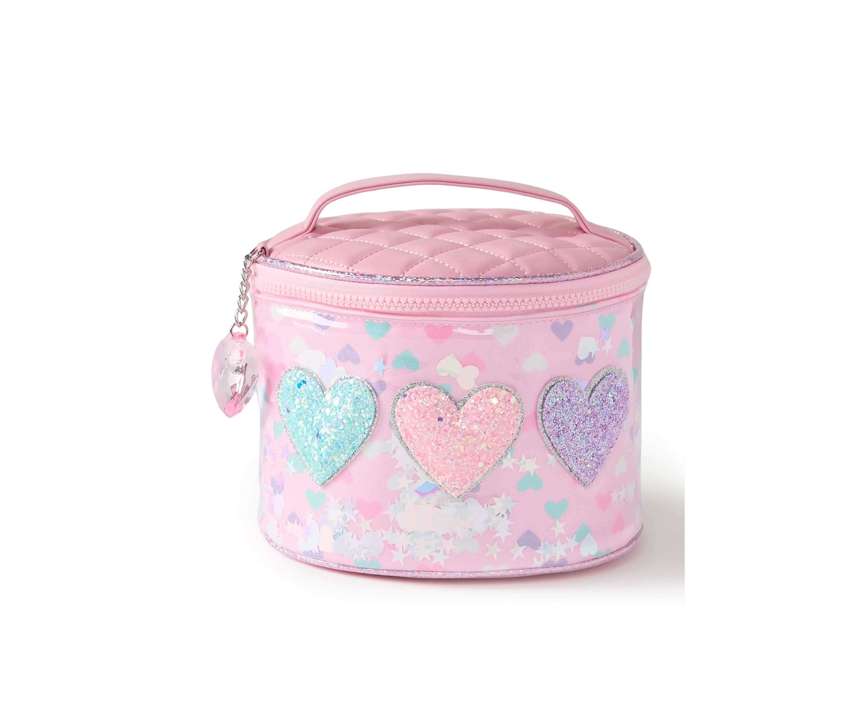 Girls Hearts Confetti Canvas Round Train Case
