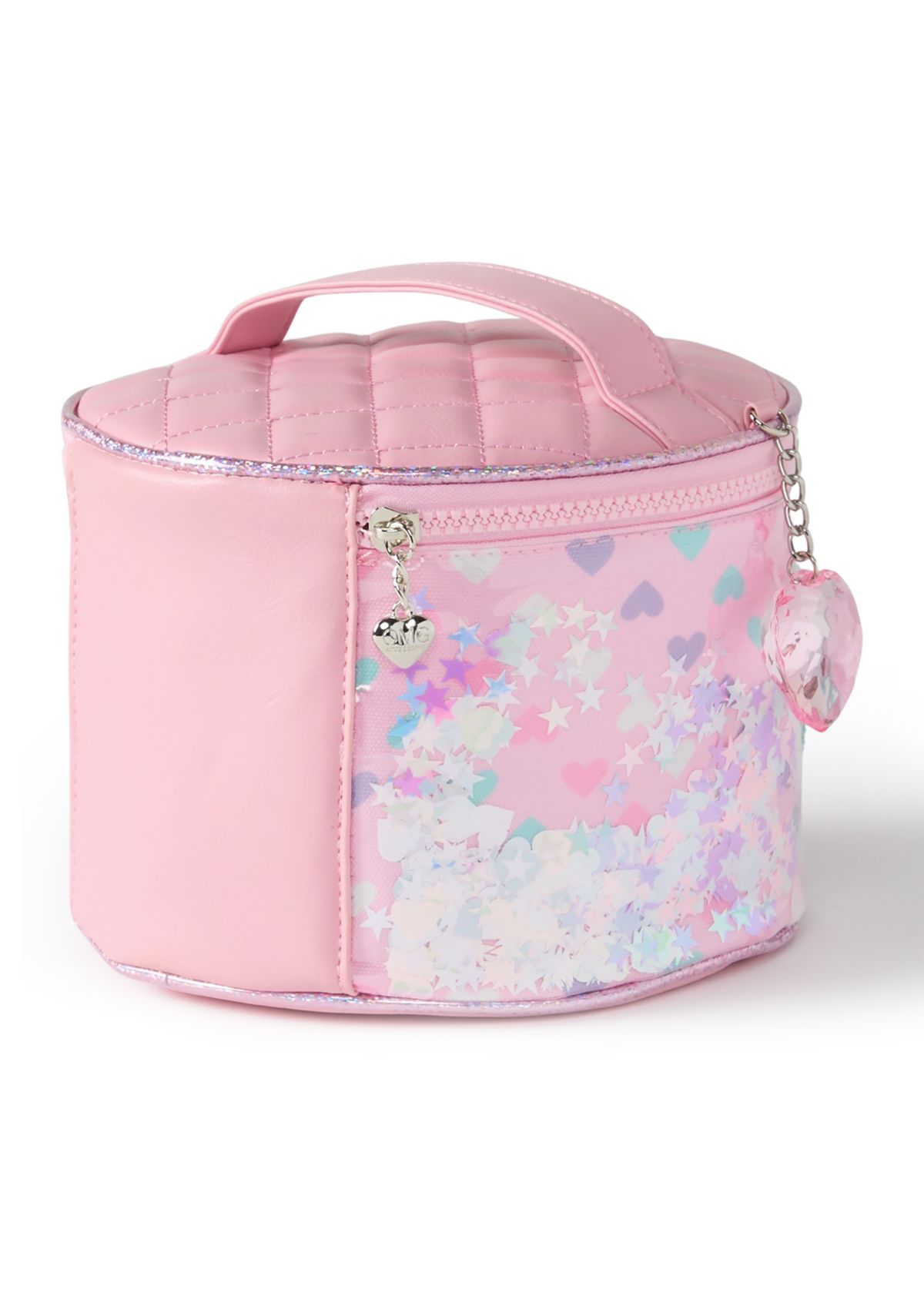 Girls Hearts Confetti Canvas Round Train Case