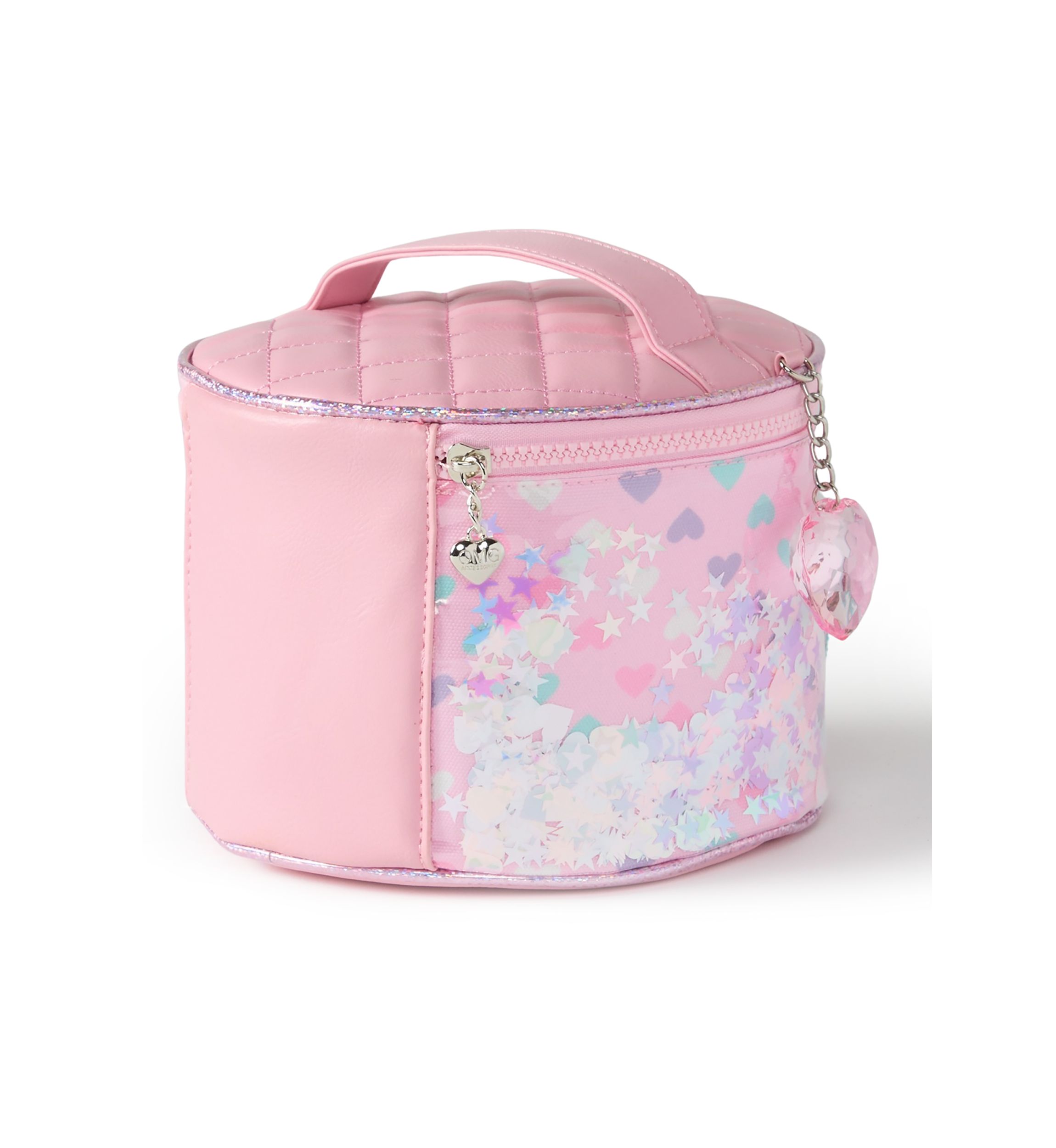 Girls Hearts Confetti Canvas Round Train Case