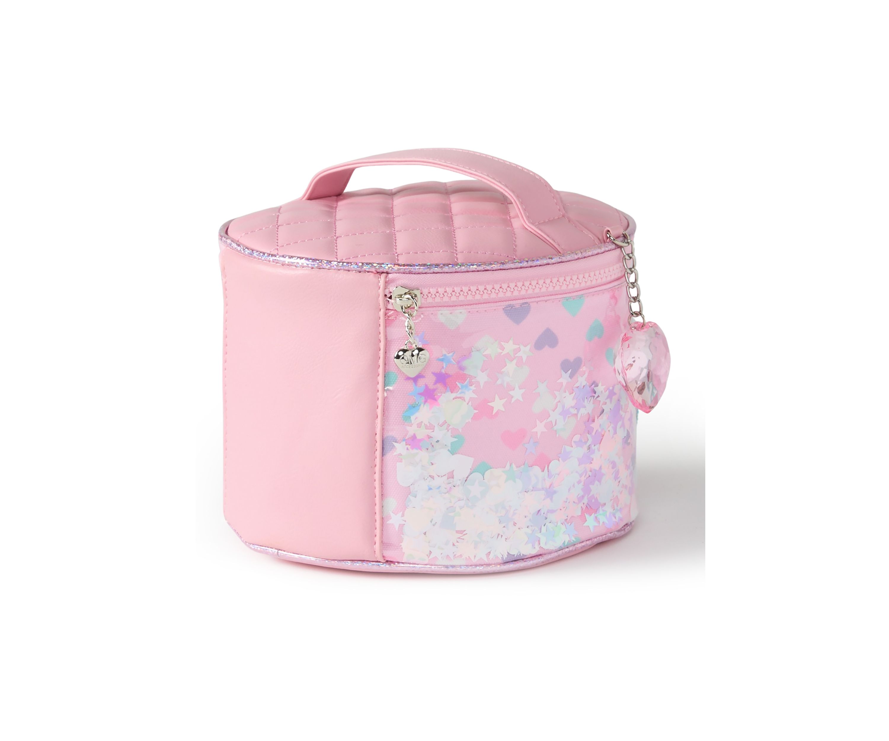 Girls Hearts Confetti Canvas Round Train Case