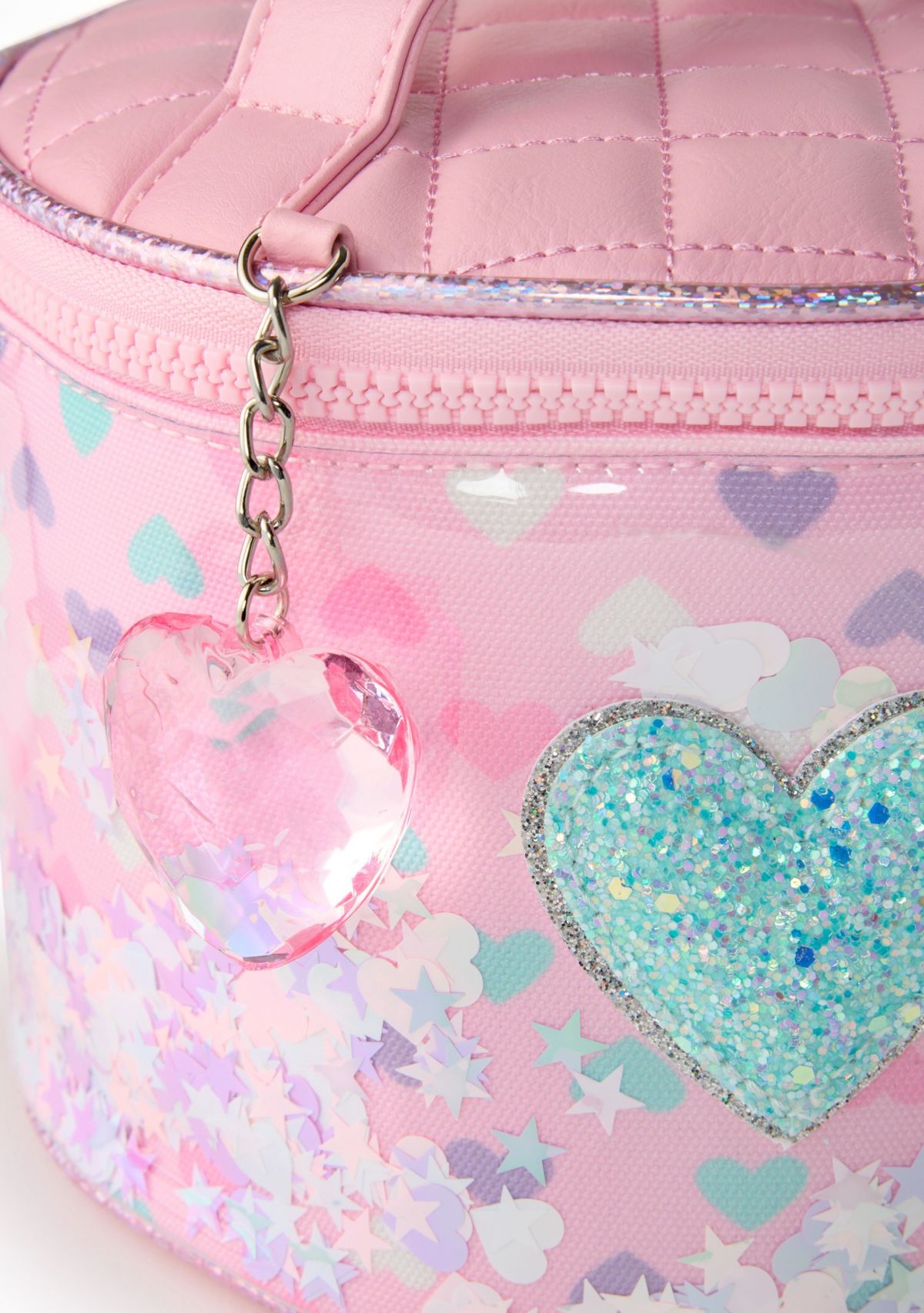 Girls Hearts Confetti Canvas Round Train Case