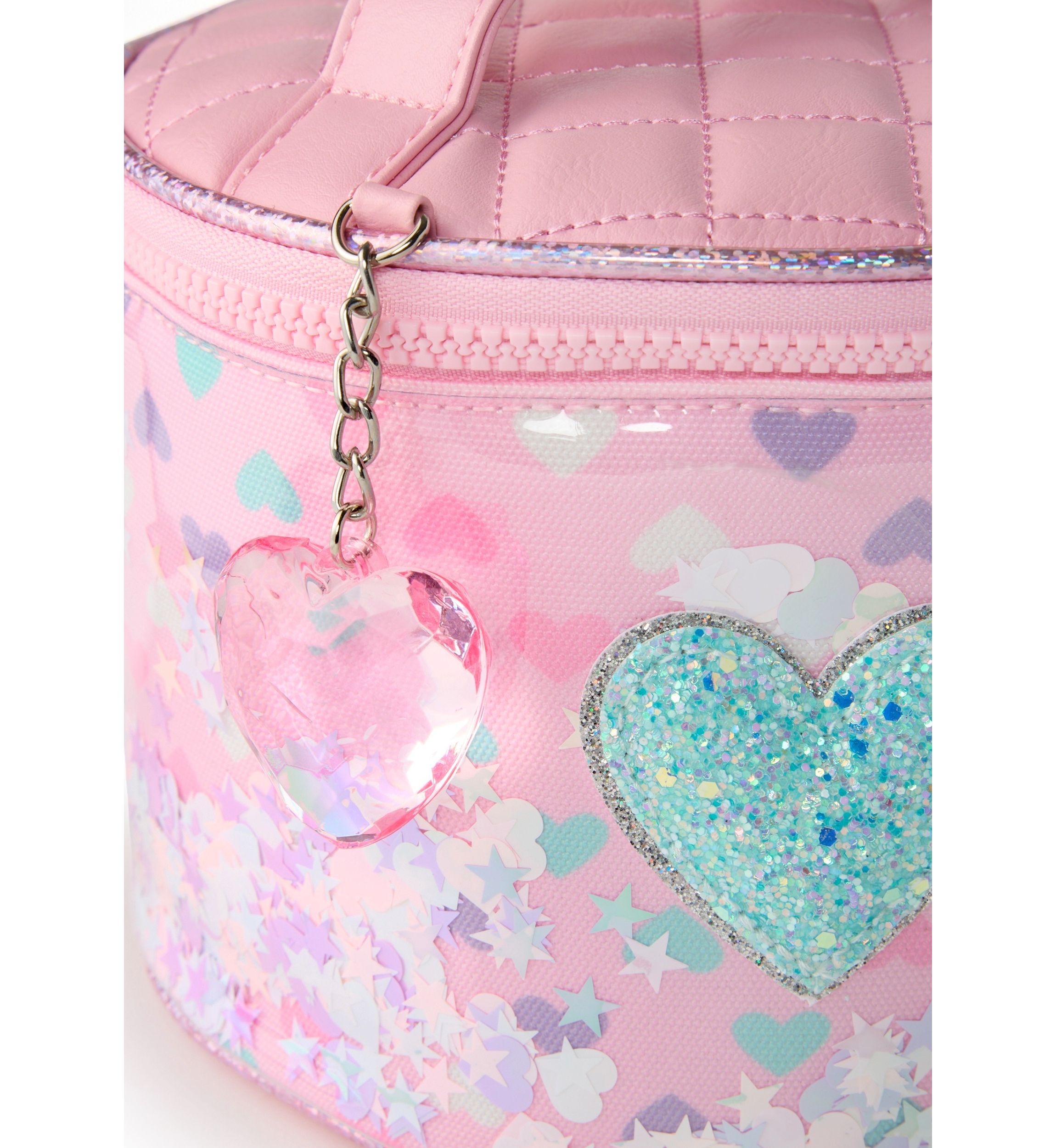 Girls Hearts Confetti Canvas Round Train Case