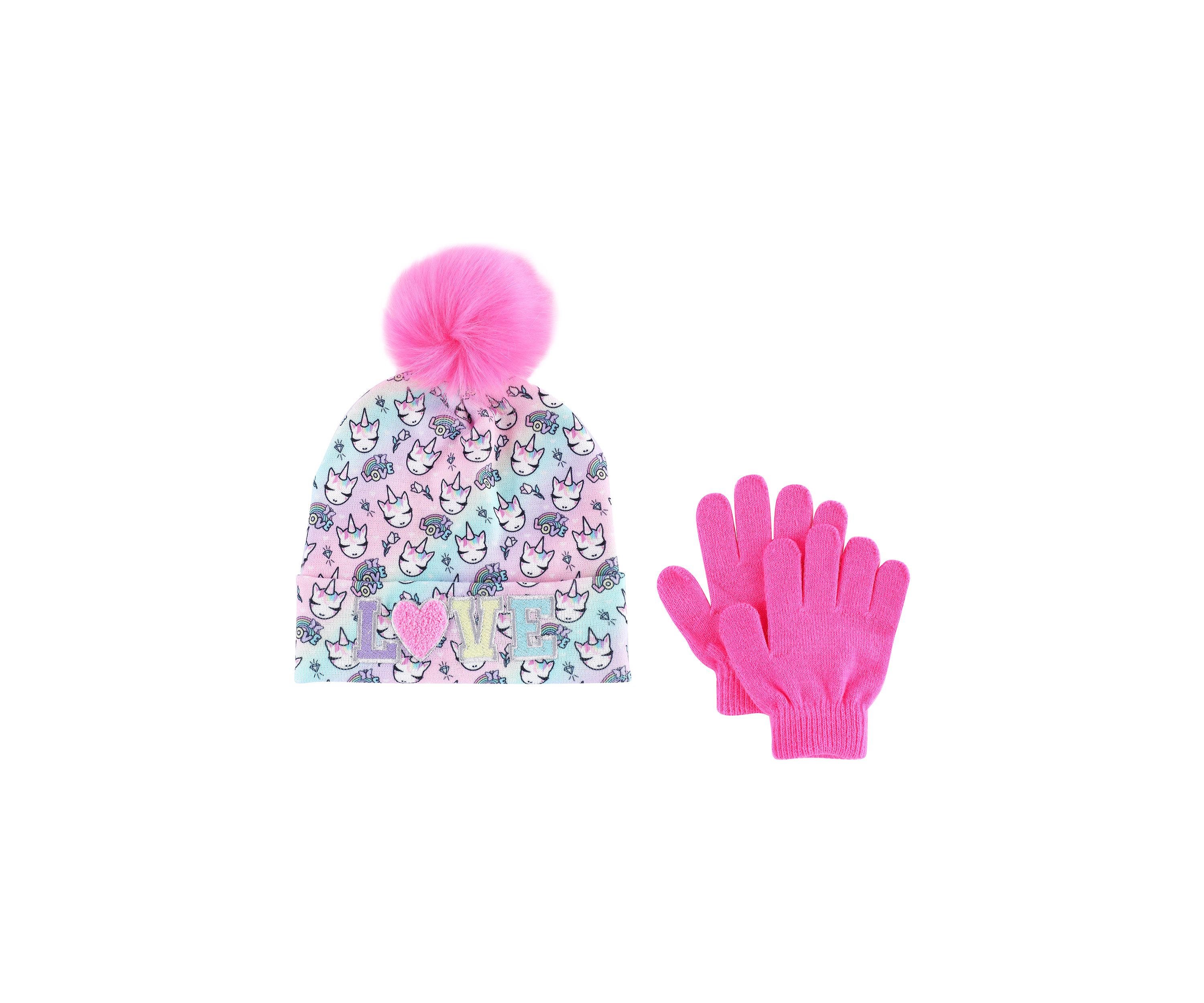 Girls Miss Gwen Unicorn Love Hat and Gloves Set