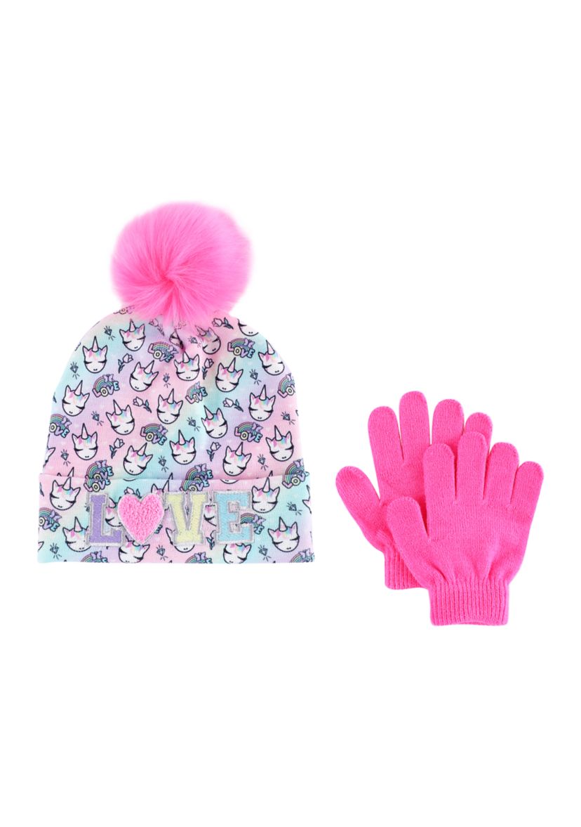 Girls Miss Gwen Unicorn Love Hat and Gloves Set