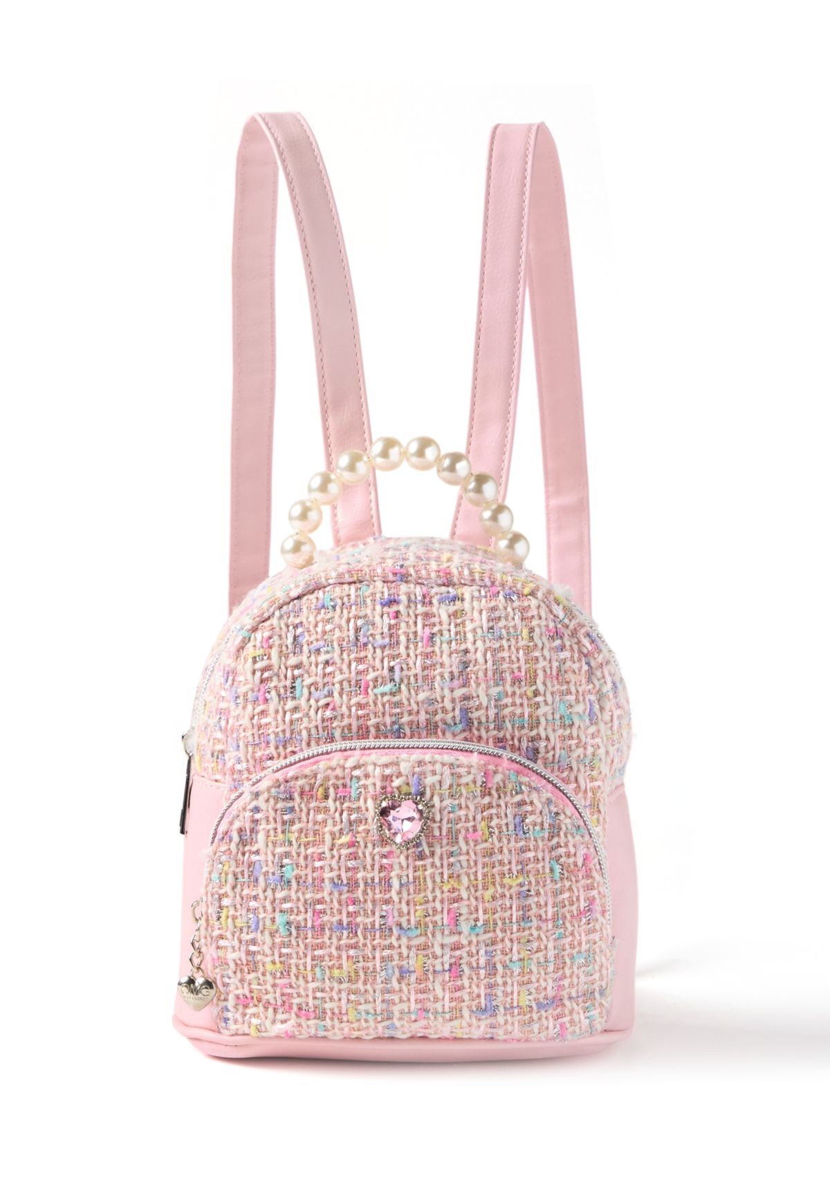 Girls Tweed Pearl Handle Micro Mini Backpack