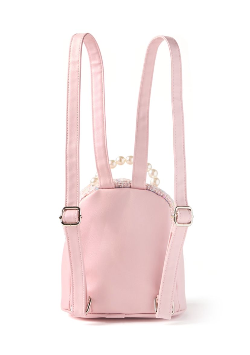 Girls Tweed Pearl Handle Micro Mini Backpack