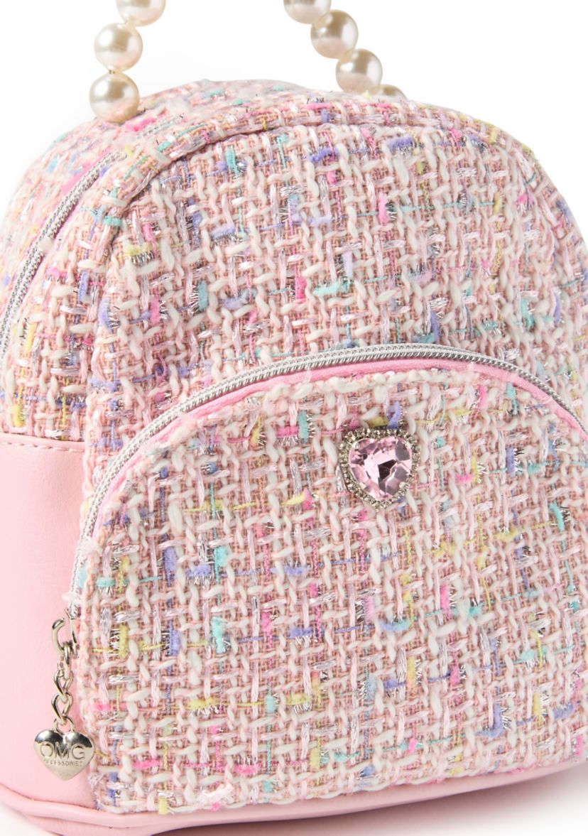 Girls Tweed Pearl Handle Micro Mini Backpack