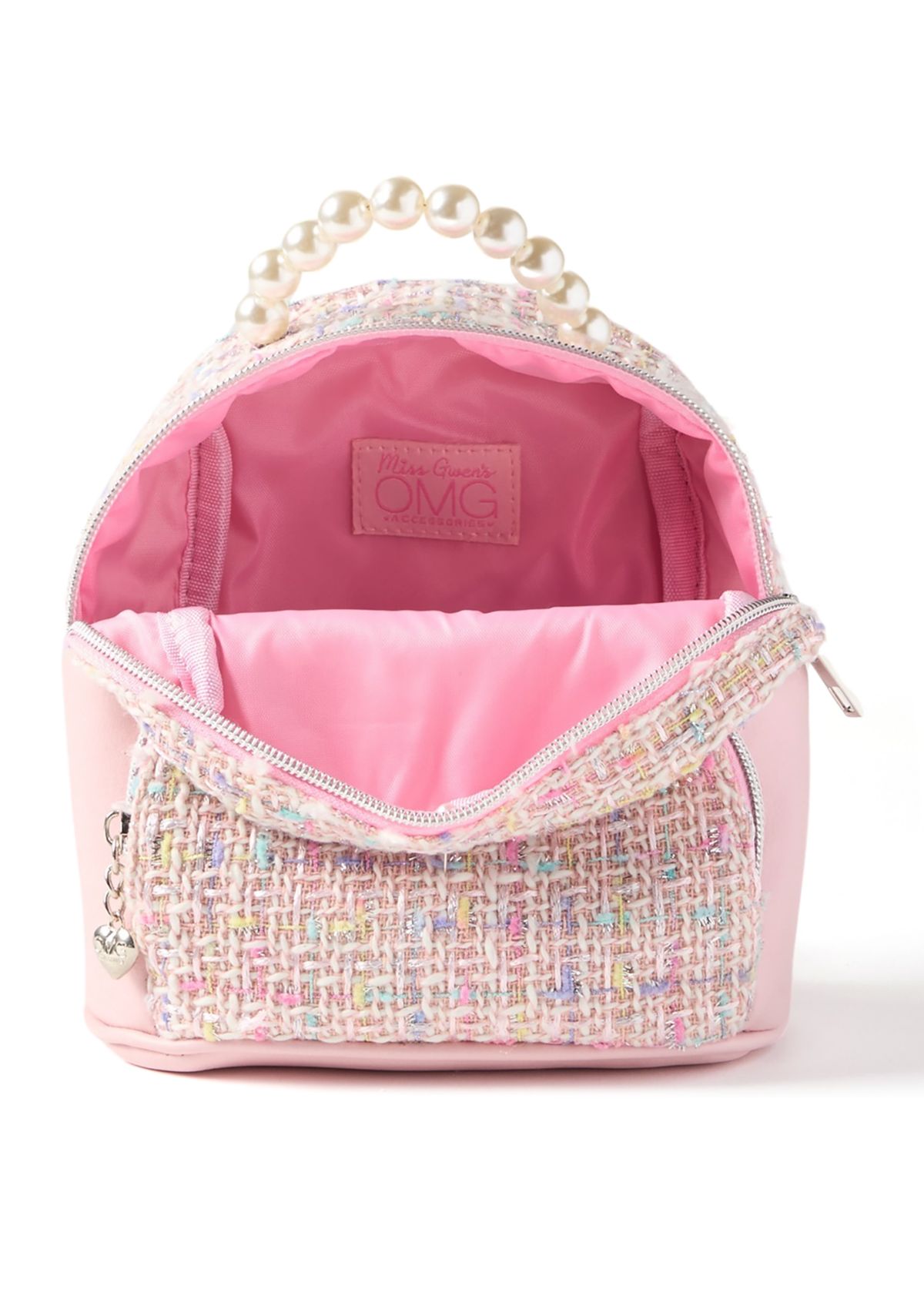 Girls Tweed Pearl Handle Micro Mini Backpack