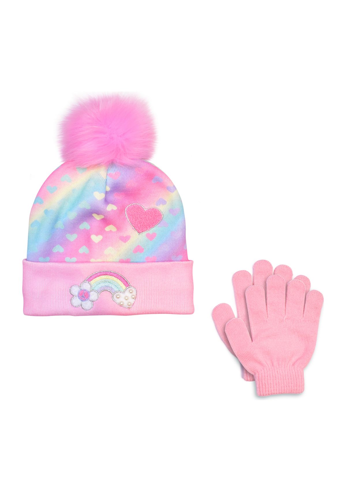 Girls Rainbow Hearts Poms Set