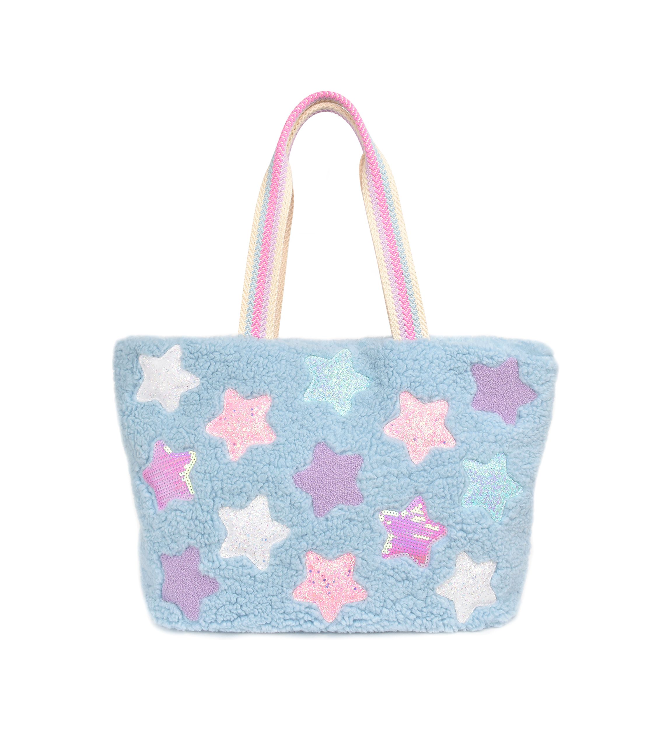 Glitter and Sequin Stars Teddy Plush Tote Bag