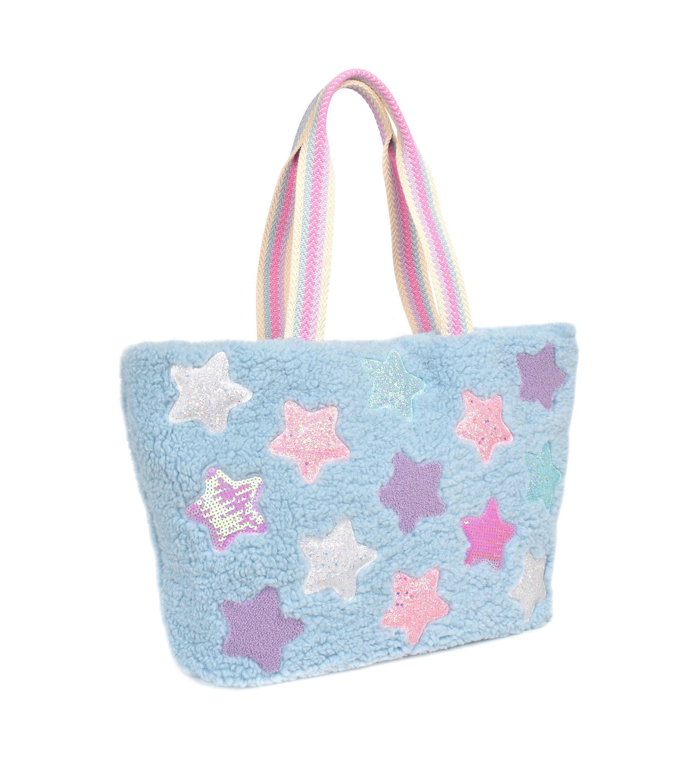 Glitter and Sequin Stars Teddy Plush Tote Bag