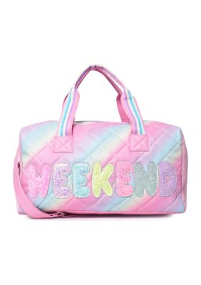 Shop Under One Sky Small Unicorn Faux Fur Trim Ombre Duffle Bag In