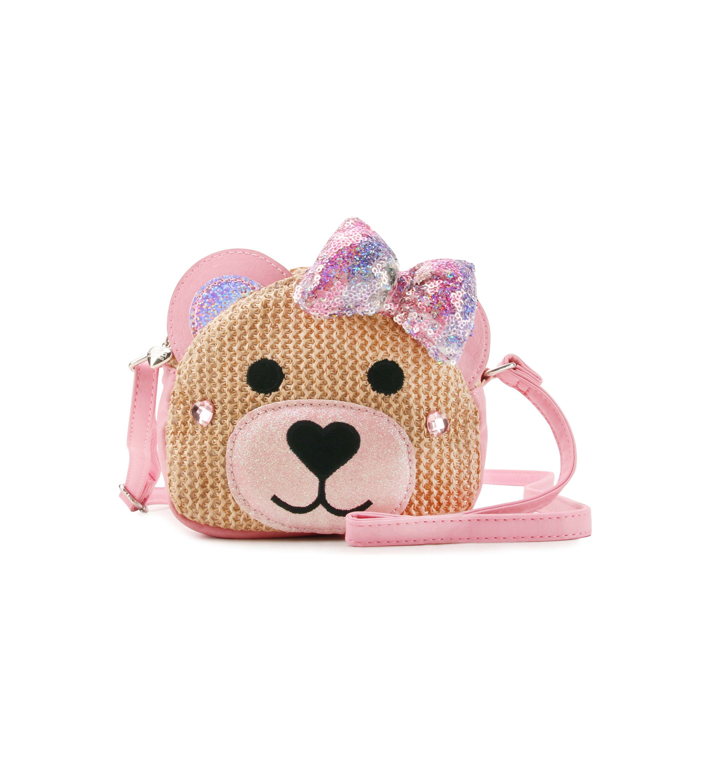 Teddy Bow Straw Crossbody Bag