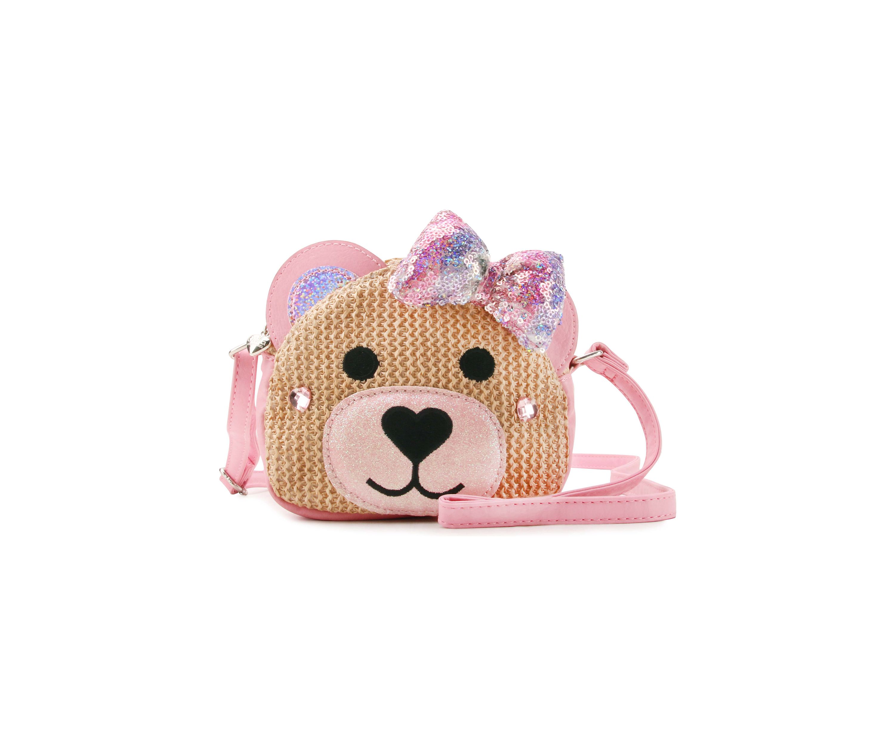 Teddy Bow Straw Crossbody Bag