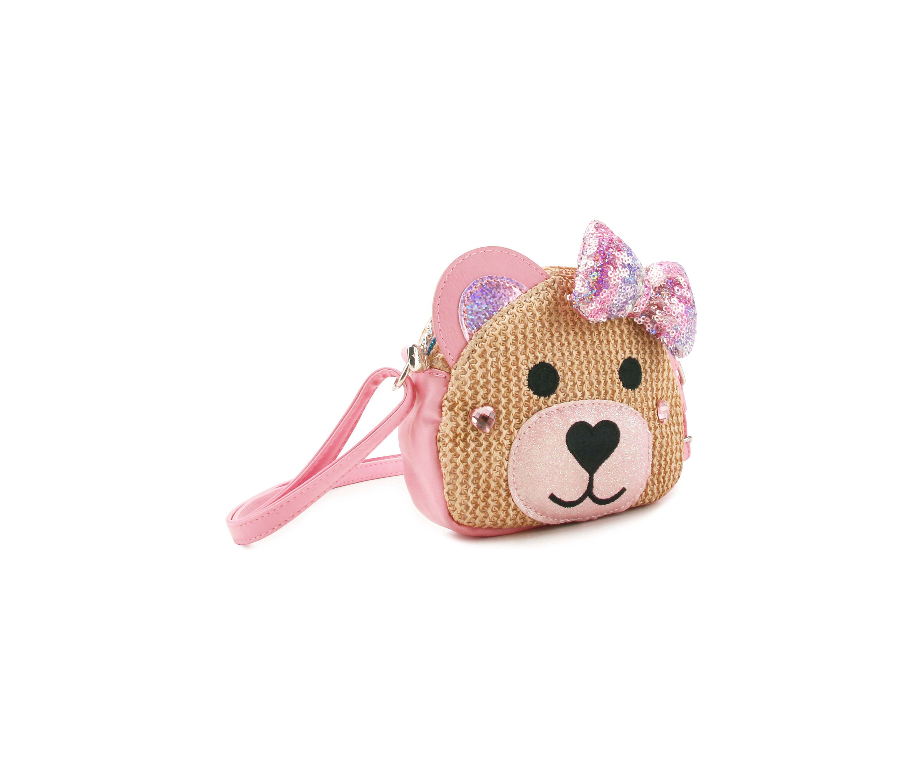 Teddy Bow Straw Crossbody Bag