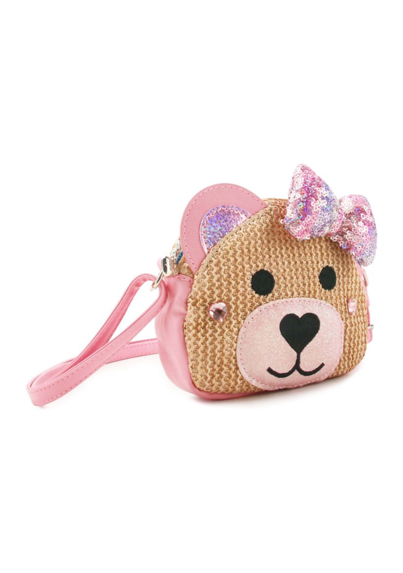 Teddy Bow Straw Crossbody Bag