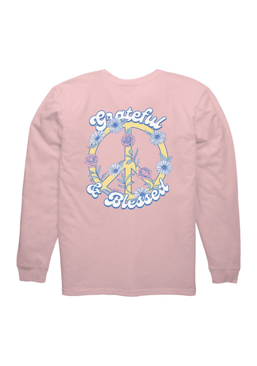 Girls 7-16 Long Sleeve Blessed Peace Sign Graphic T-Shirt 