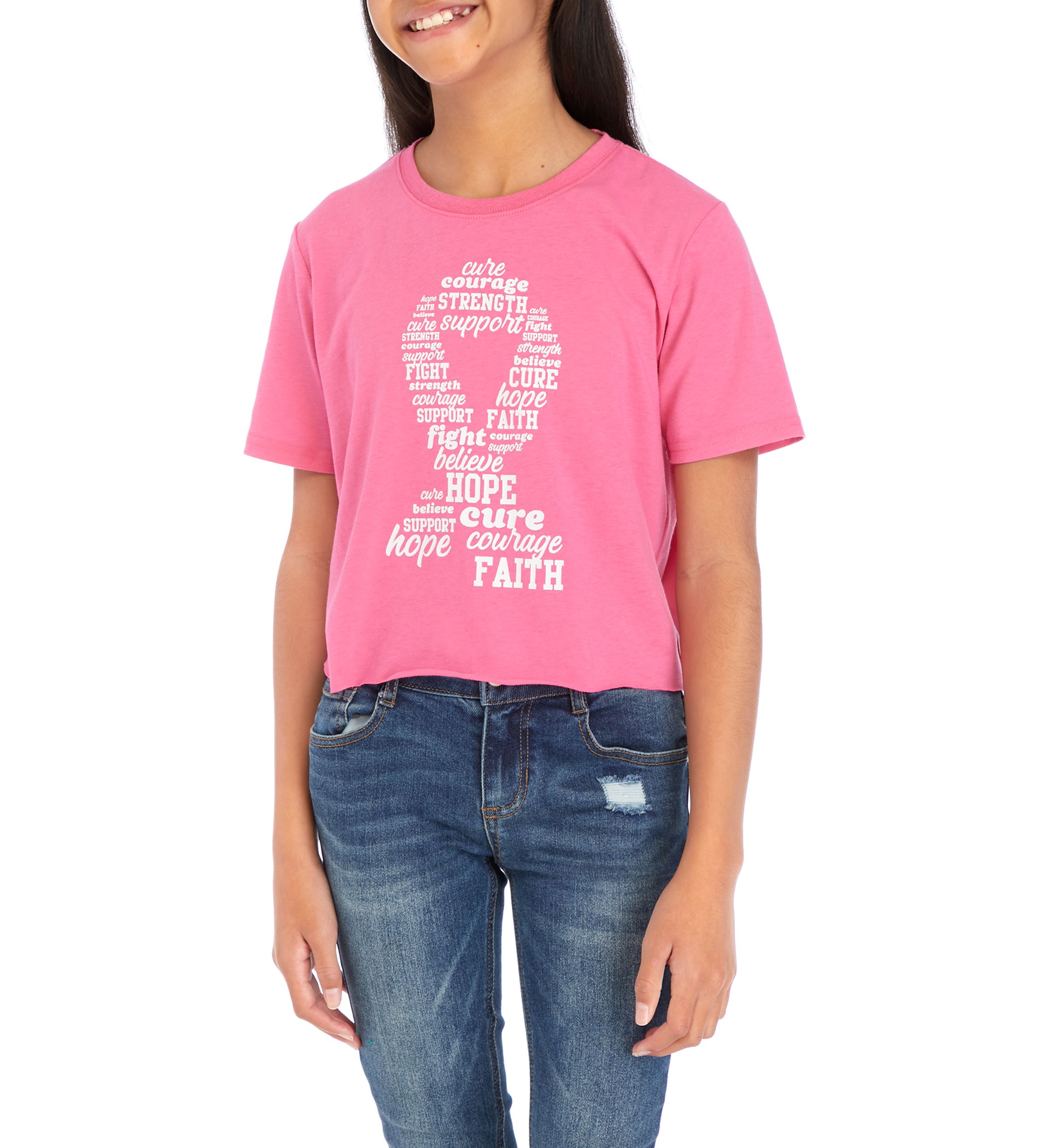 Girls 7-16 Short Sleeve Breast Cancer Awareness Graphic T-Shirt