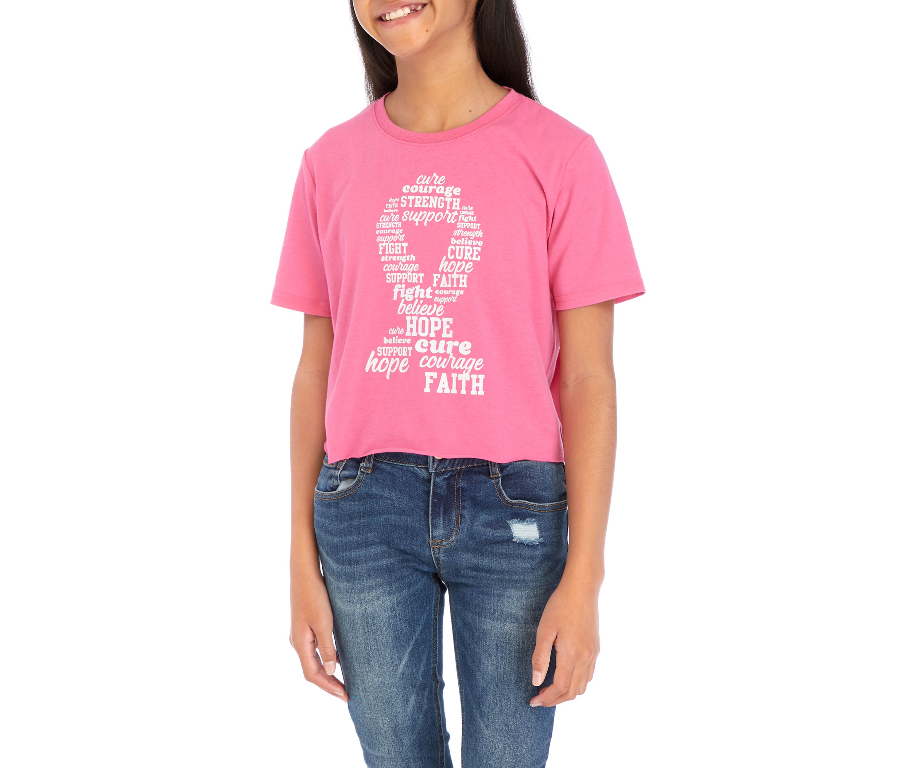 Girls 7-16 Short Sleeve Breast Cancer Awareness Graphic T-Shirt