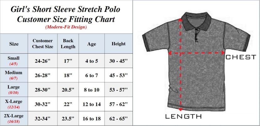 Galaxy By Harvic Girls Short Sleeve Stretch Pique Polo Shirt (Sizes, S-2XL)