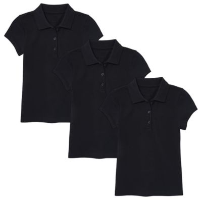 Galaxy by Harvic Kids Girl's 3-Button Short Sleeve Stretch Pique Polo Shirts School Uniform -3 Pack, Black, 8
