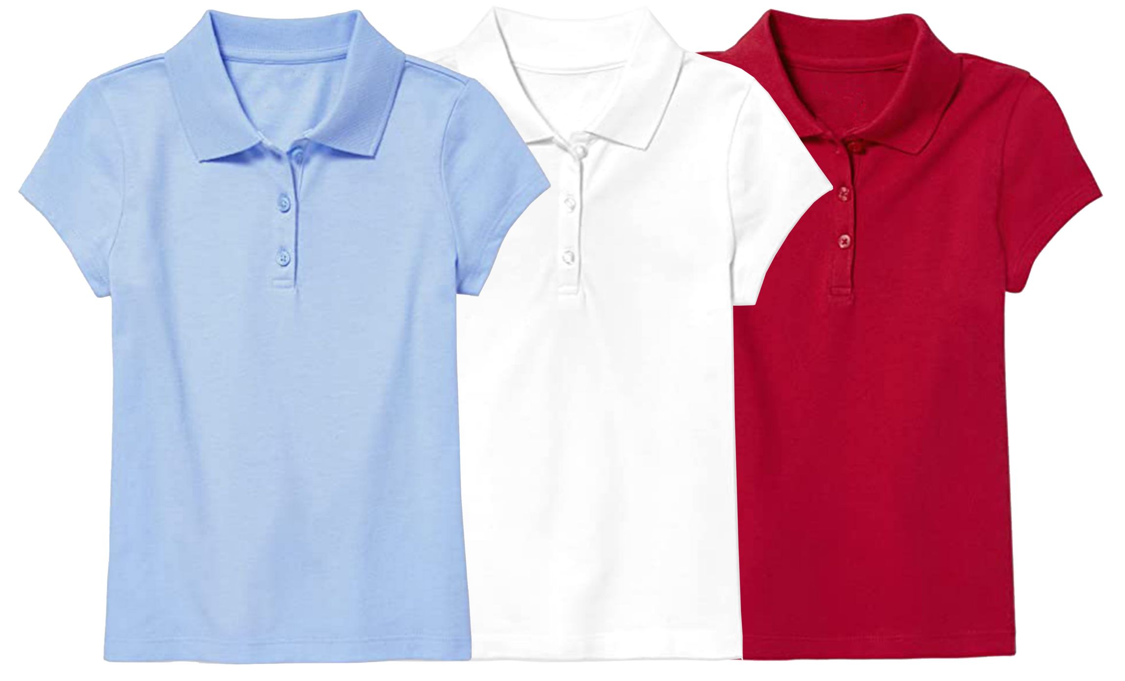 Girls 3-Button Short Sleeve Stretch Pique Polo Shirts School Uniform -3 Pack