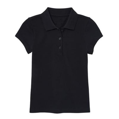 Galaxy by Harvic Kids Girl's 3-Button Short Sleeve Stretch Pique Polo Shirts School Uniform, Black, 14