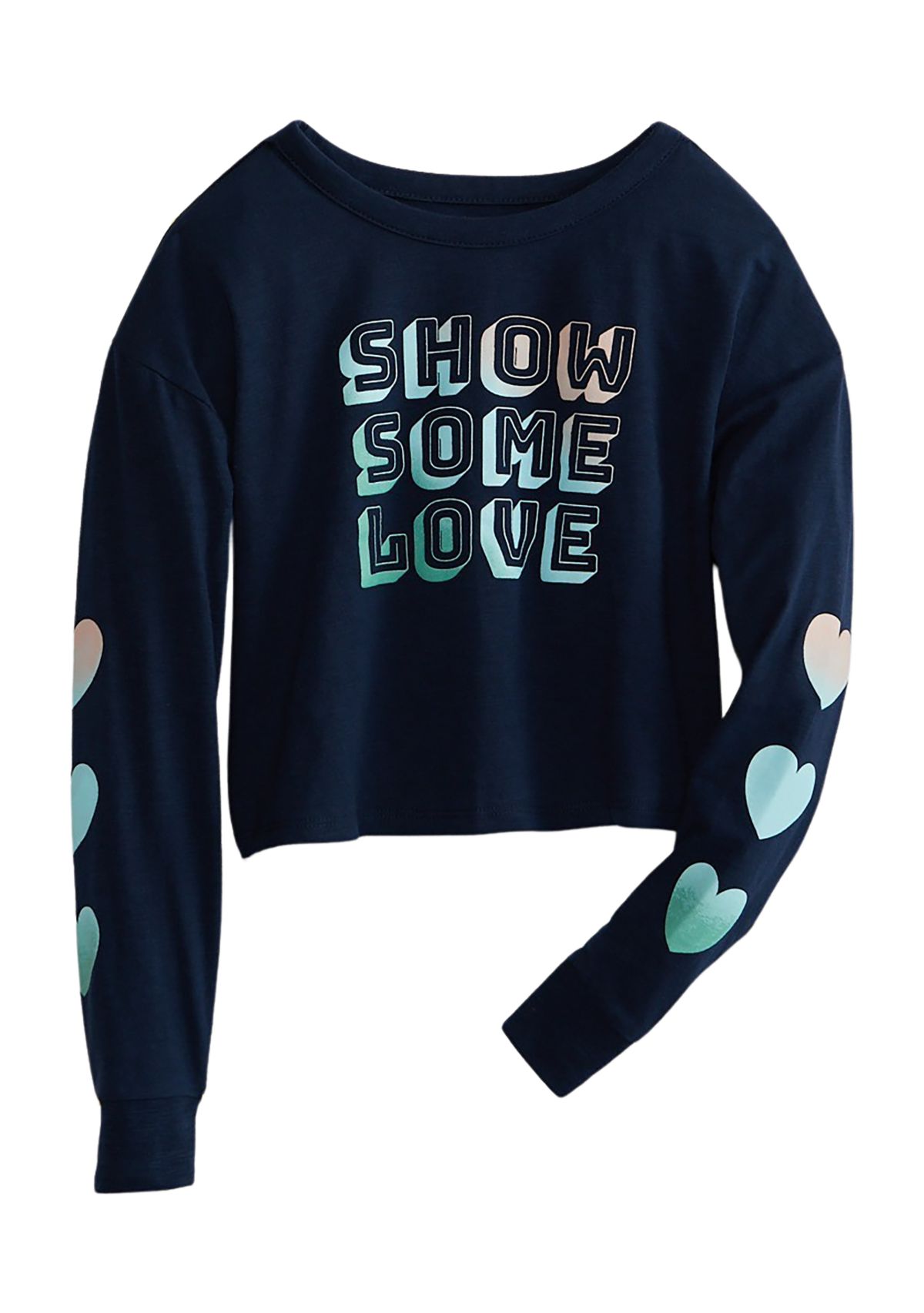 Girls 7-16 Long Sleeve Cropped Graphic T-Shirt with Sleeve Art