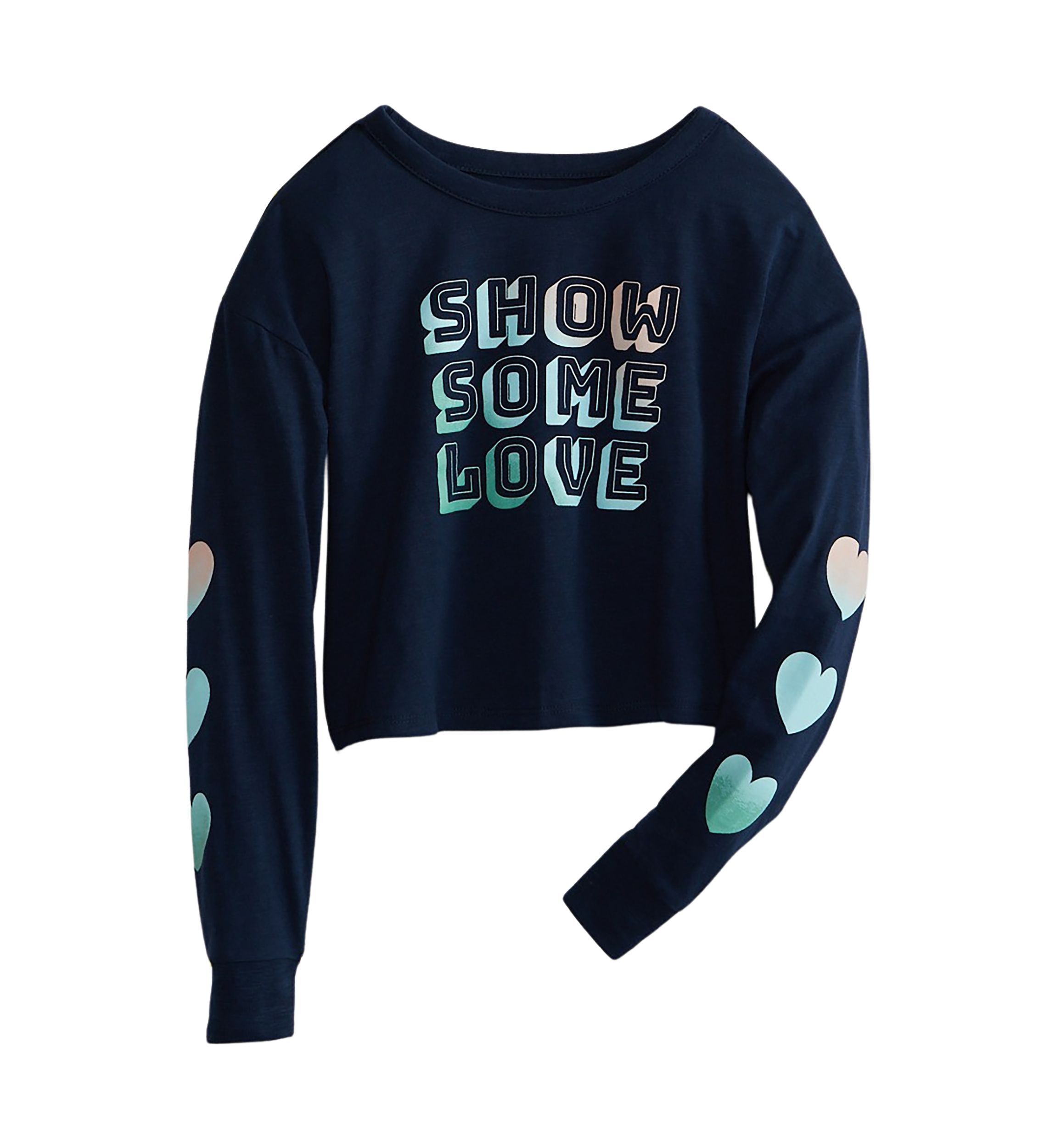 Girls 7-16 Long Sleeve Cropped Graphic T-Shirt with Sleeve Art